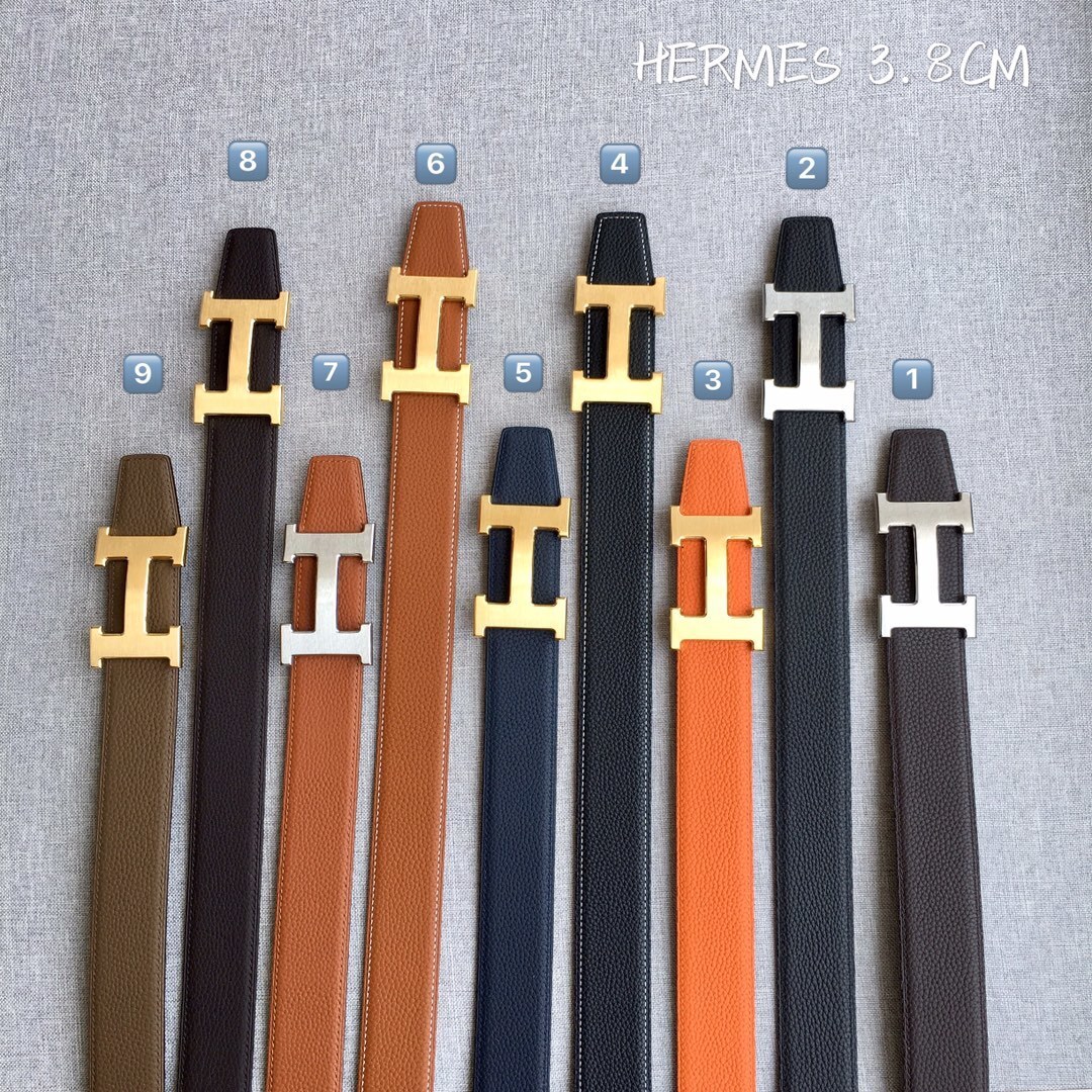 Hermes Togo Leather Reversible Belt 3.8cm with Gold H Buckle