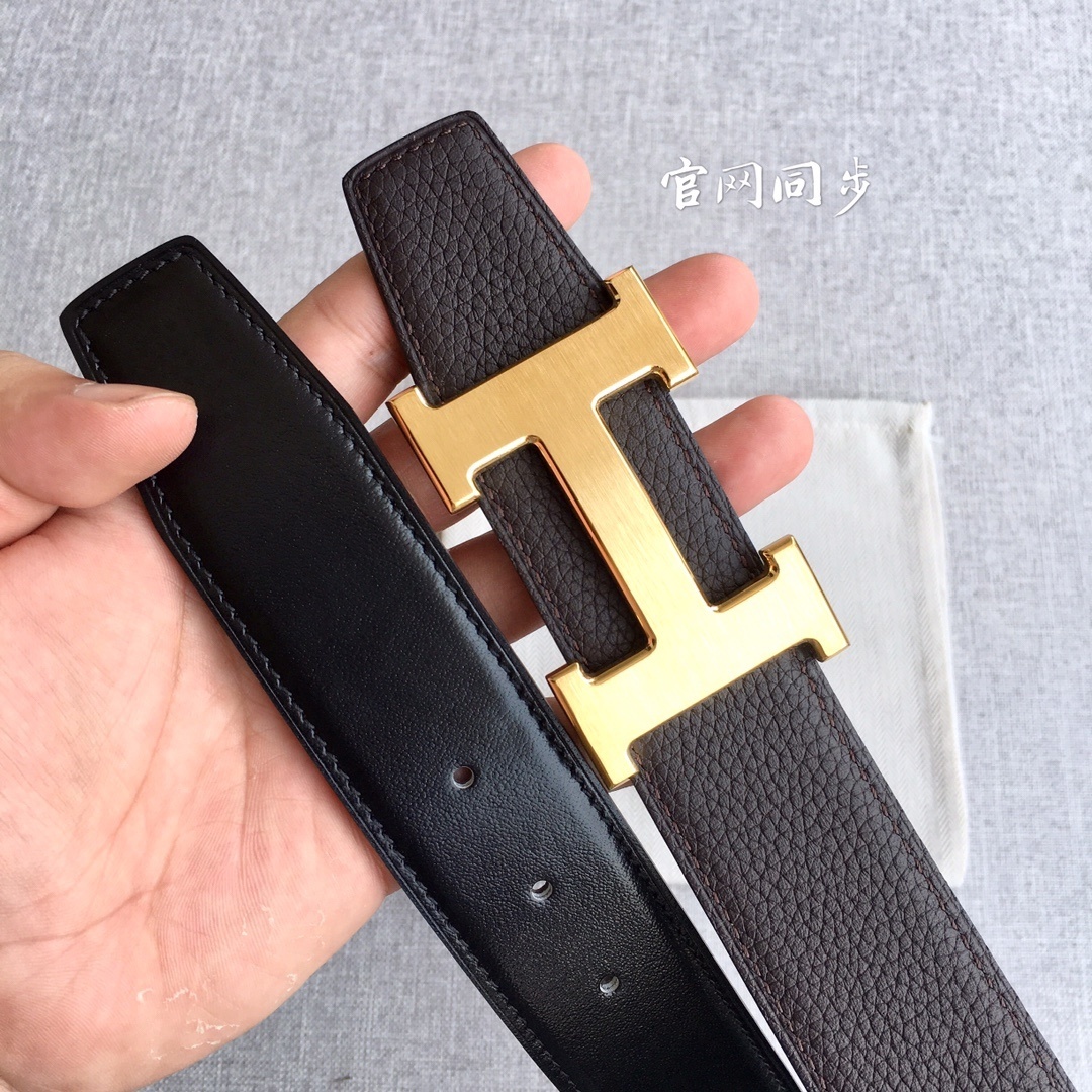 Hermes Togo Leather Reversible Belt 3.8cm with Gold H Buckle