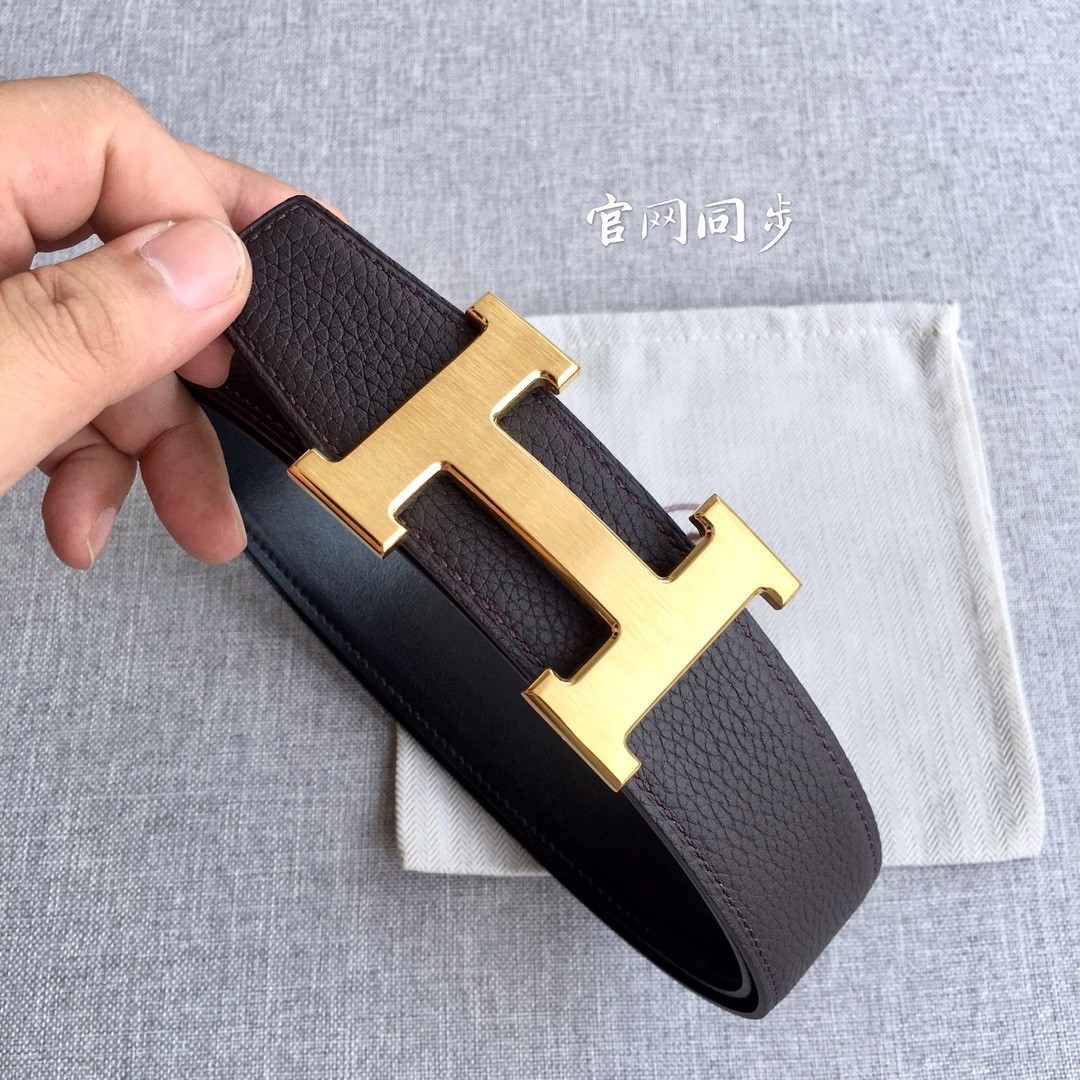 Hermes Togo Leather Reversible Belt 3.8cm with Gold H Buckle