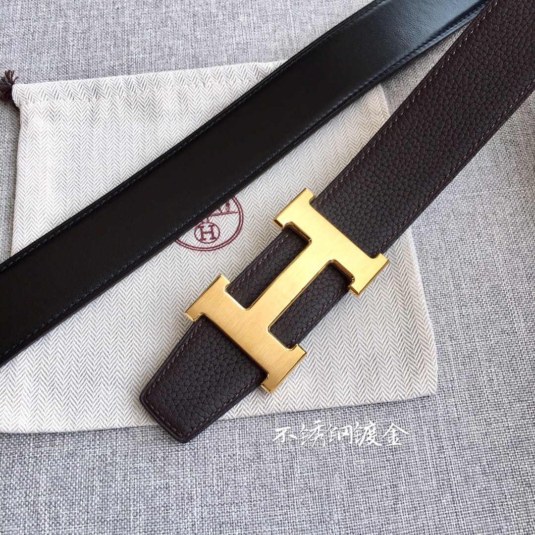 Hermes Togo Leather Reversible Belt 3.8cm with Gold H Buckle