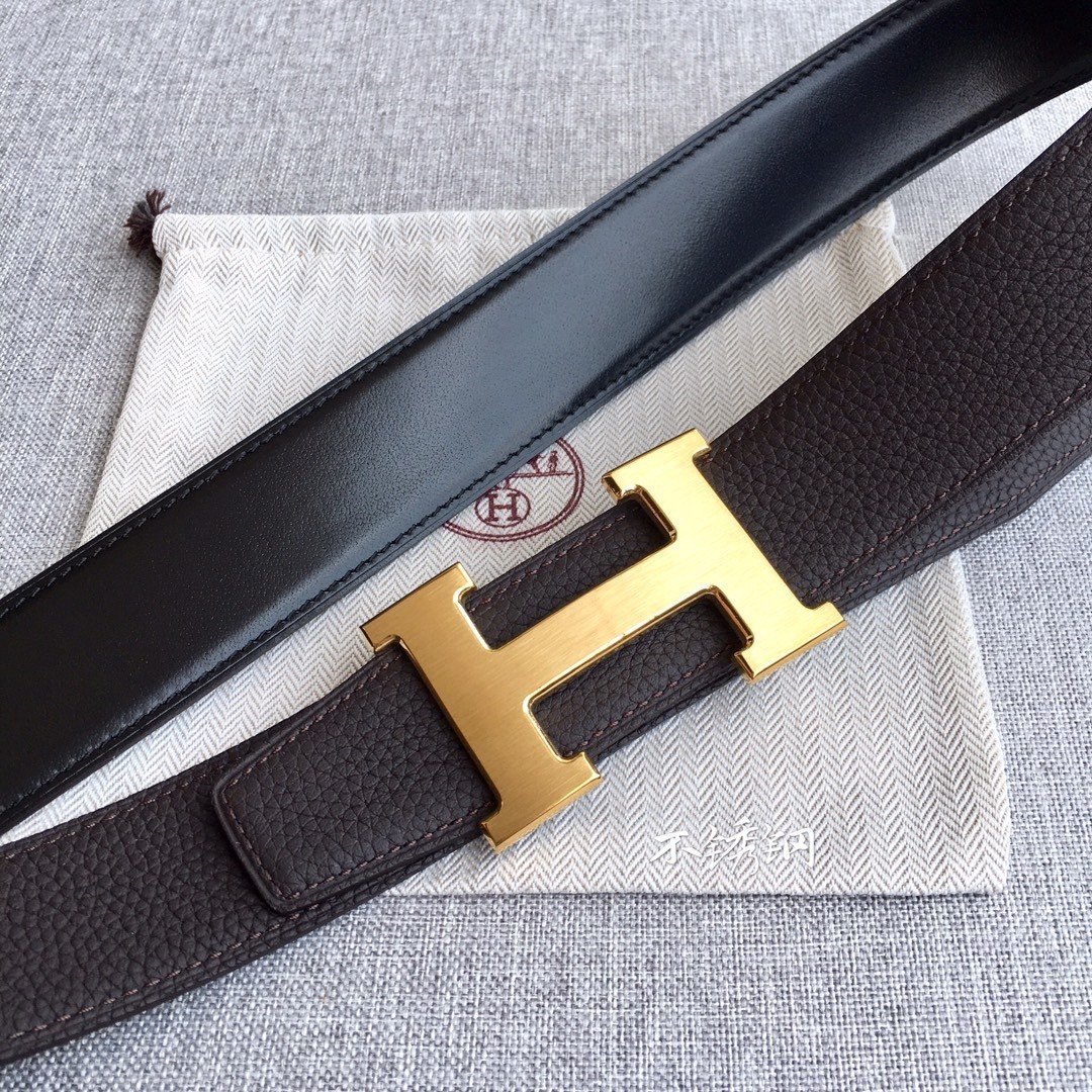 Hermes Togo Leather Reversible Belt 3.8cm with Gold H Buckle