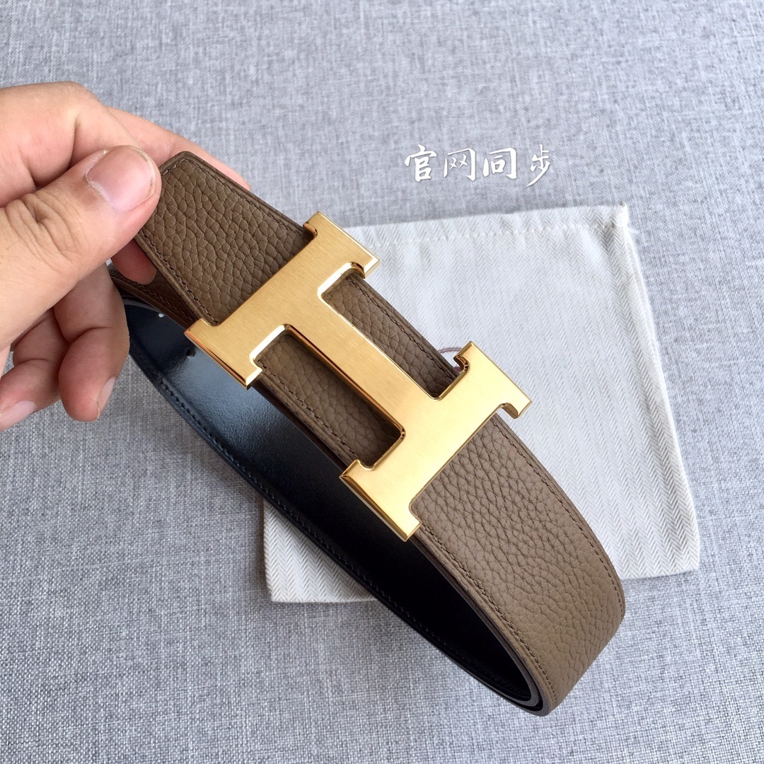 Hermes Togo 3.8cm Reversible Leather Belt with Gold H Buckle