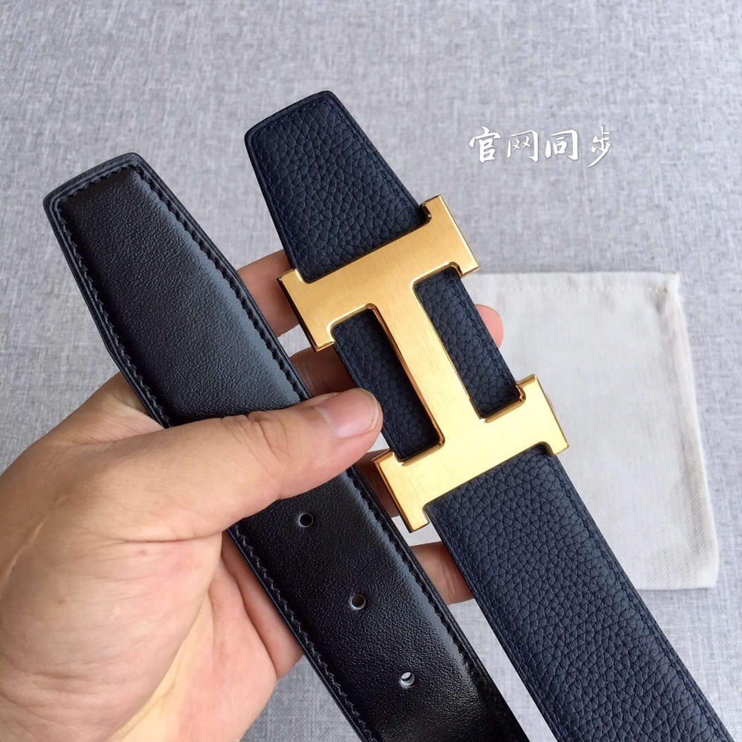Hermes Togo Leather 3.8cm Reversible Belt with Gold H Buckle