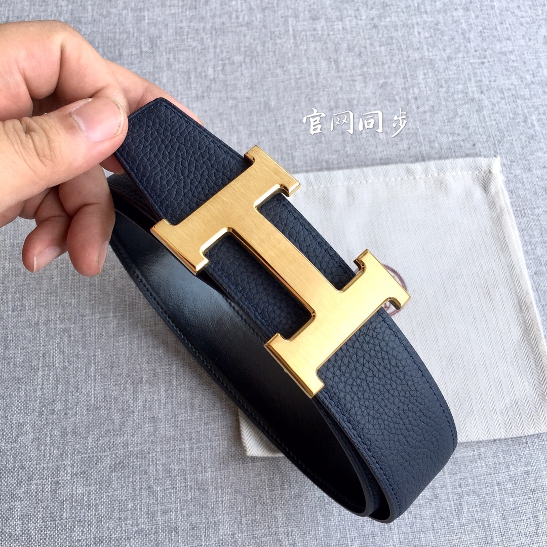 Hermes Togo Leather 3.8cm Reversible Belt with Gold H Buckle