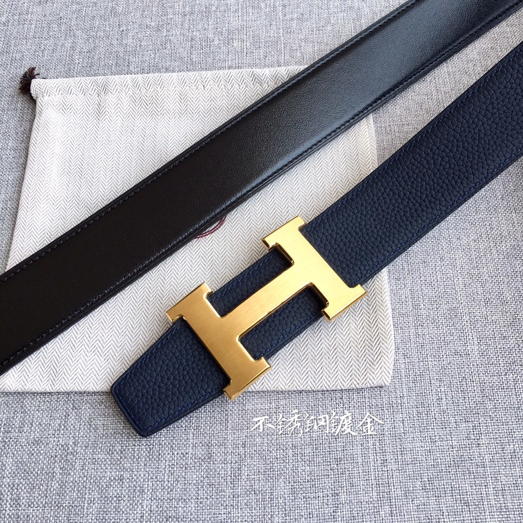 Hermes Togo Leather 3.8cm Reversible Belt with Gold H Buckle