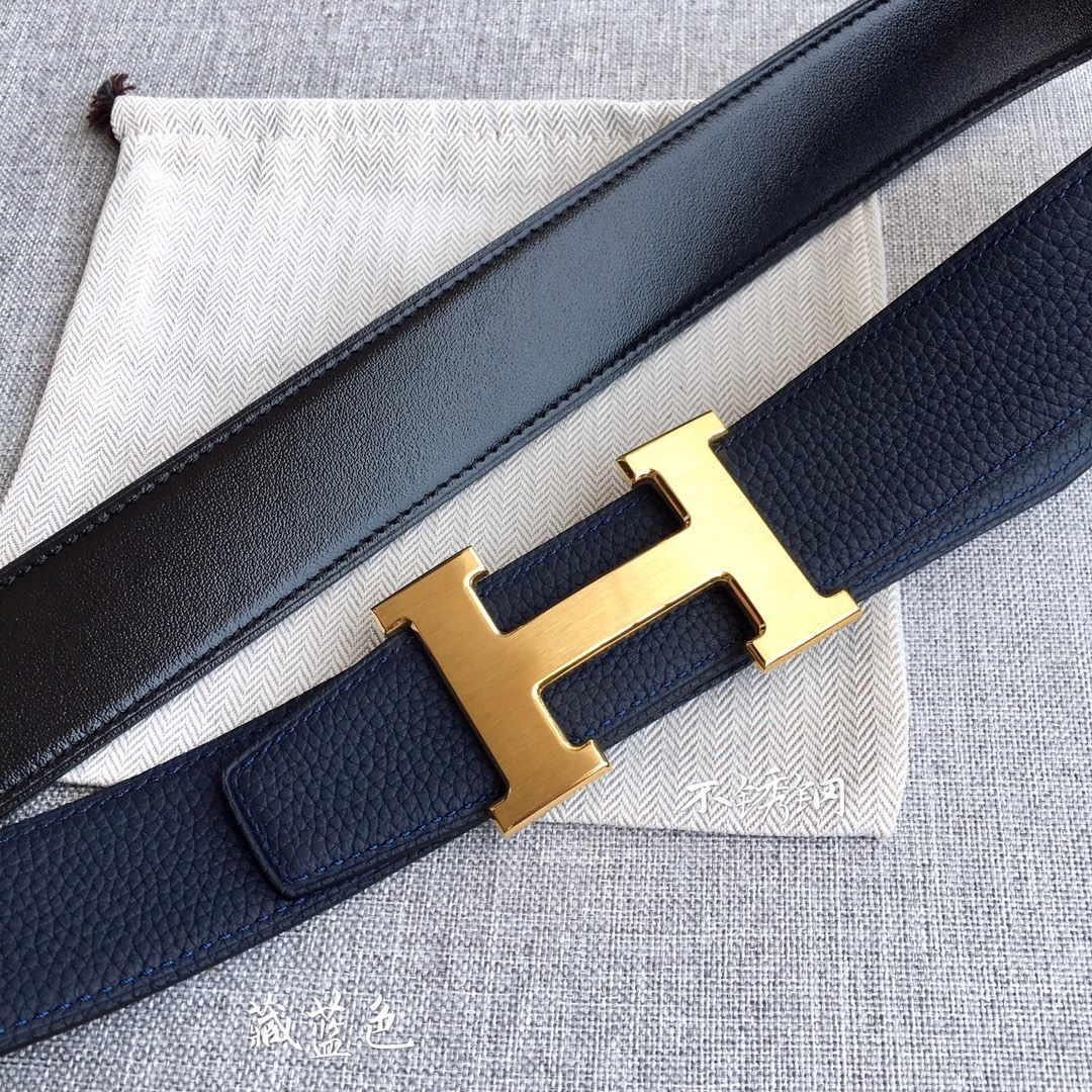 Hermes Togo Leather 3.8cm Reversible Belt with Gold H Buckle