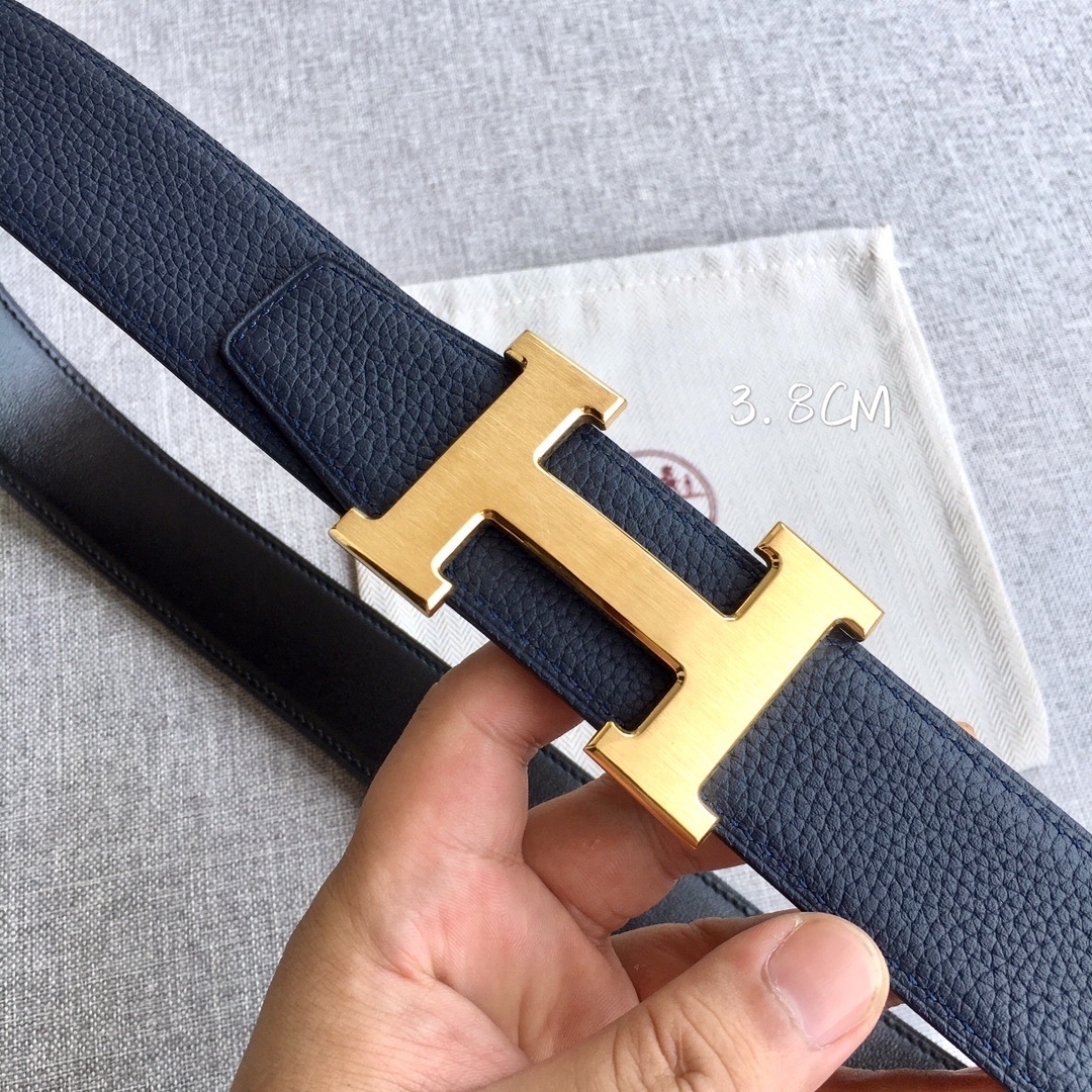 Hermes Togo Leather 3.8cm Reversible Belt with Gold H Buckle