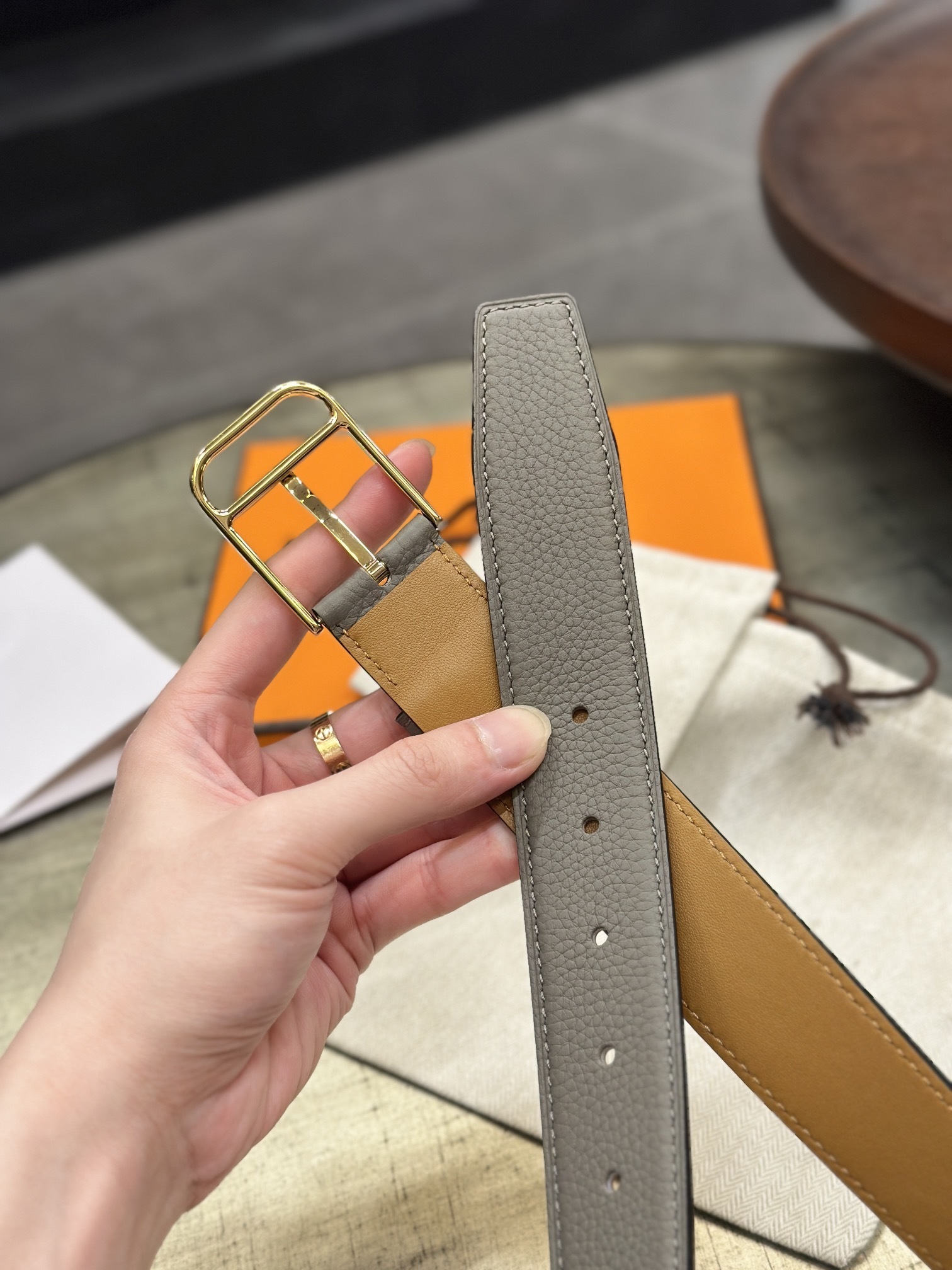 Hermès Romain 35 Belt - Luxury Grained Leather in Grey