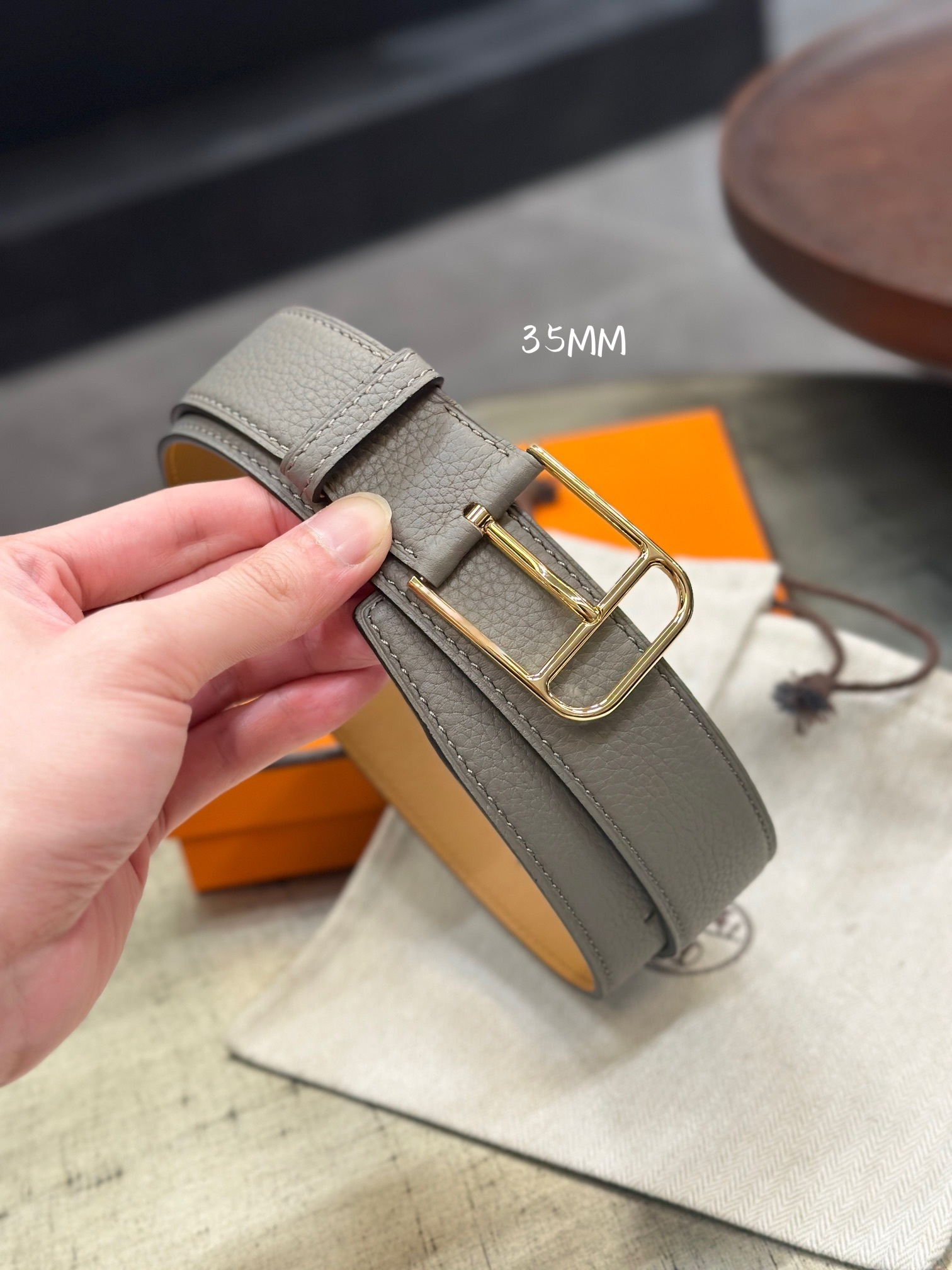Hermès Romain 35 Belt - Luxury Grained Leather in Grey