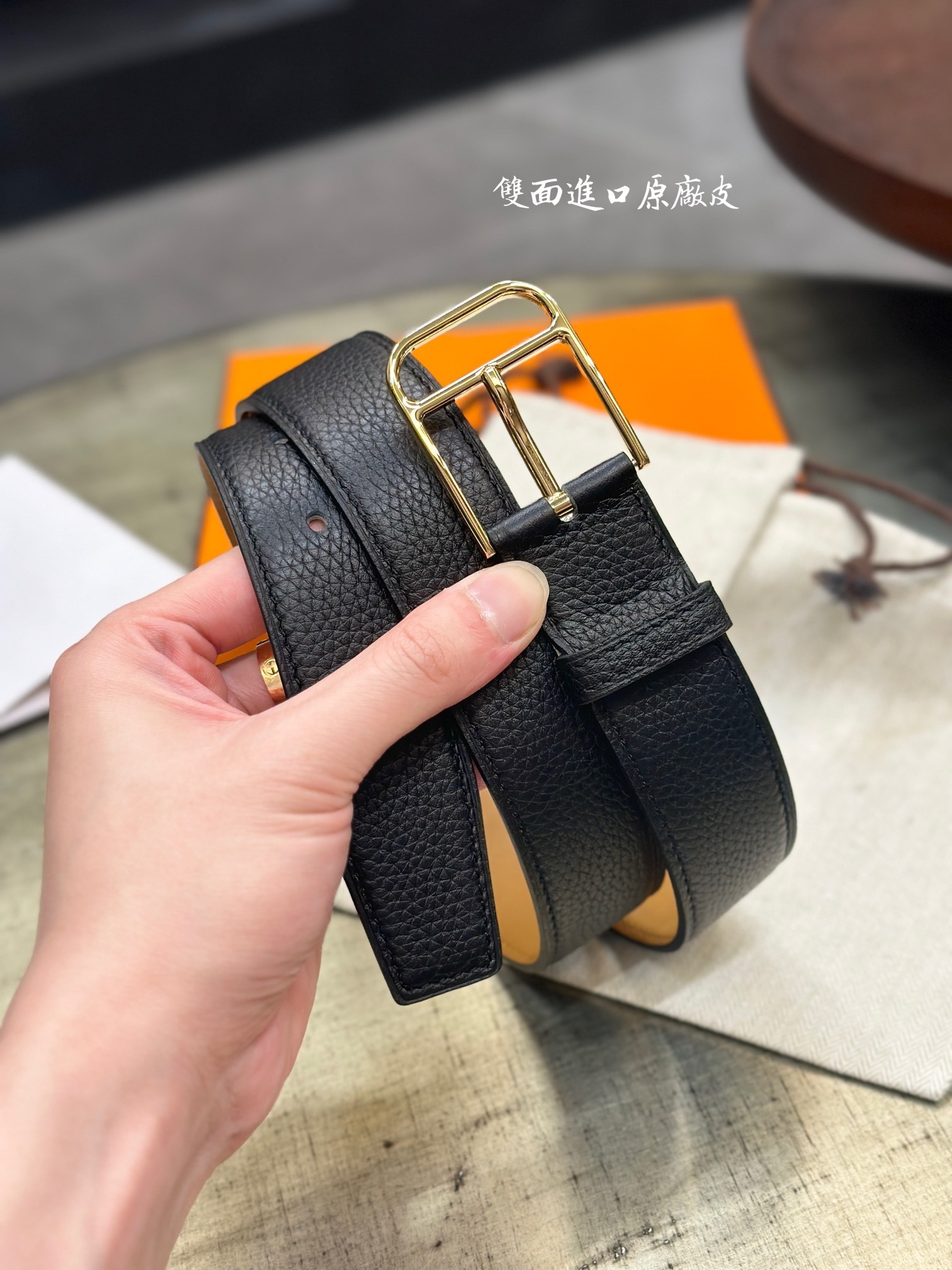 Luxury Hermès Romain 35 Leather Belt - Black with Gold Buckle