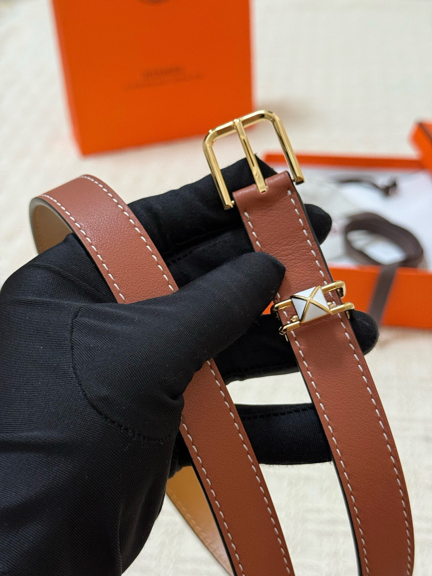 Premium Leather Watch Strap Médor Style with Gold Stud Buckle