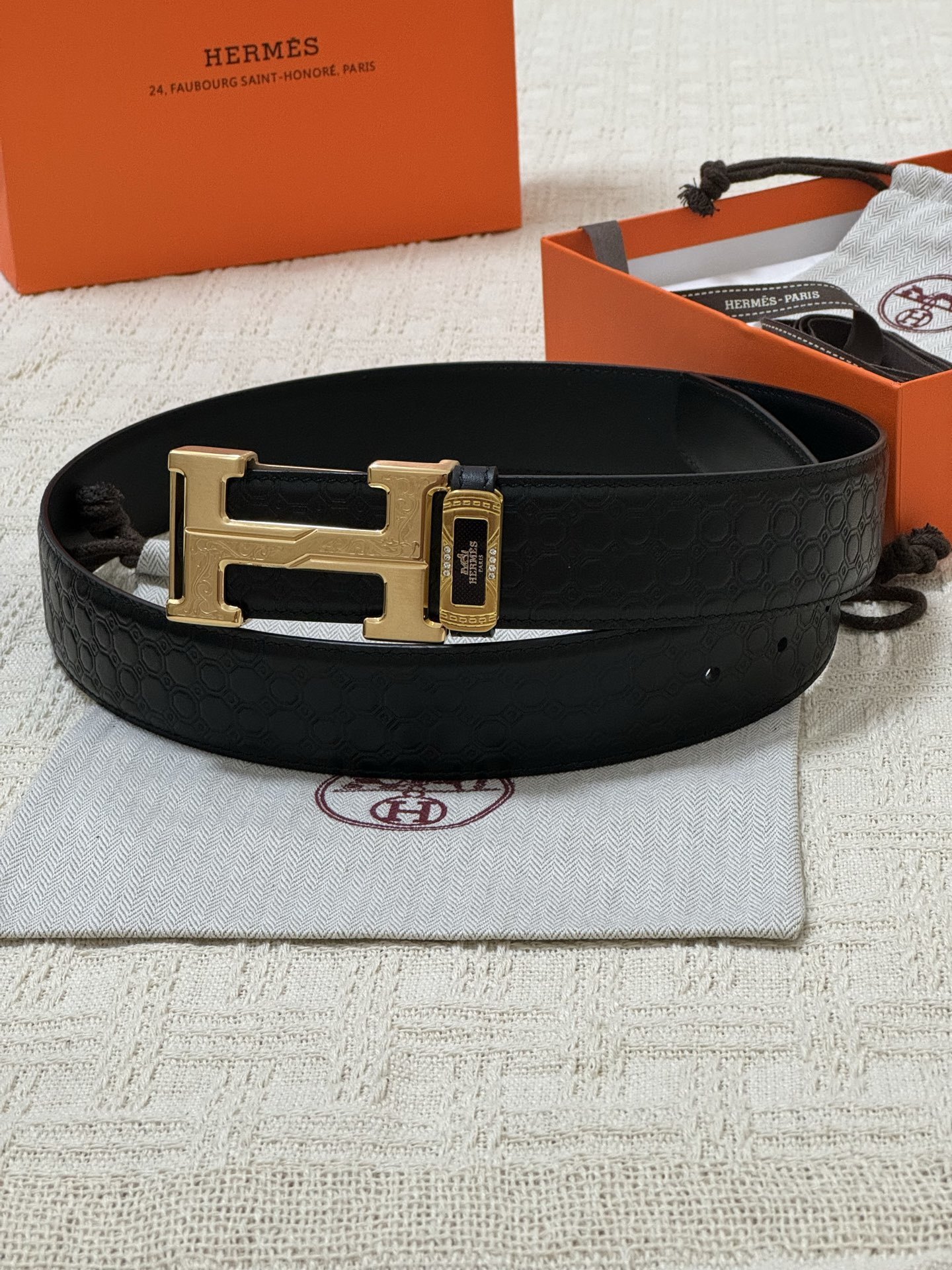 Premium Men's Designer Leather Belt with Gold H Buckle