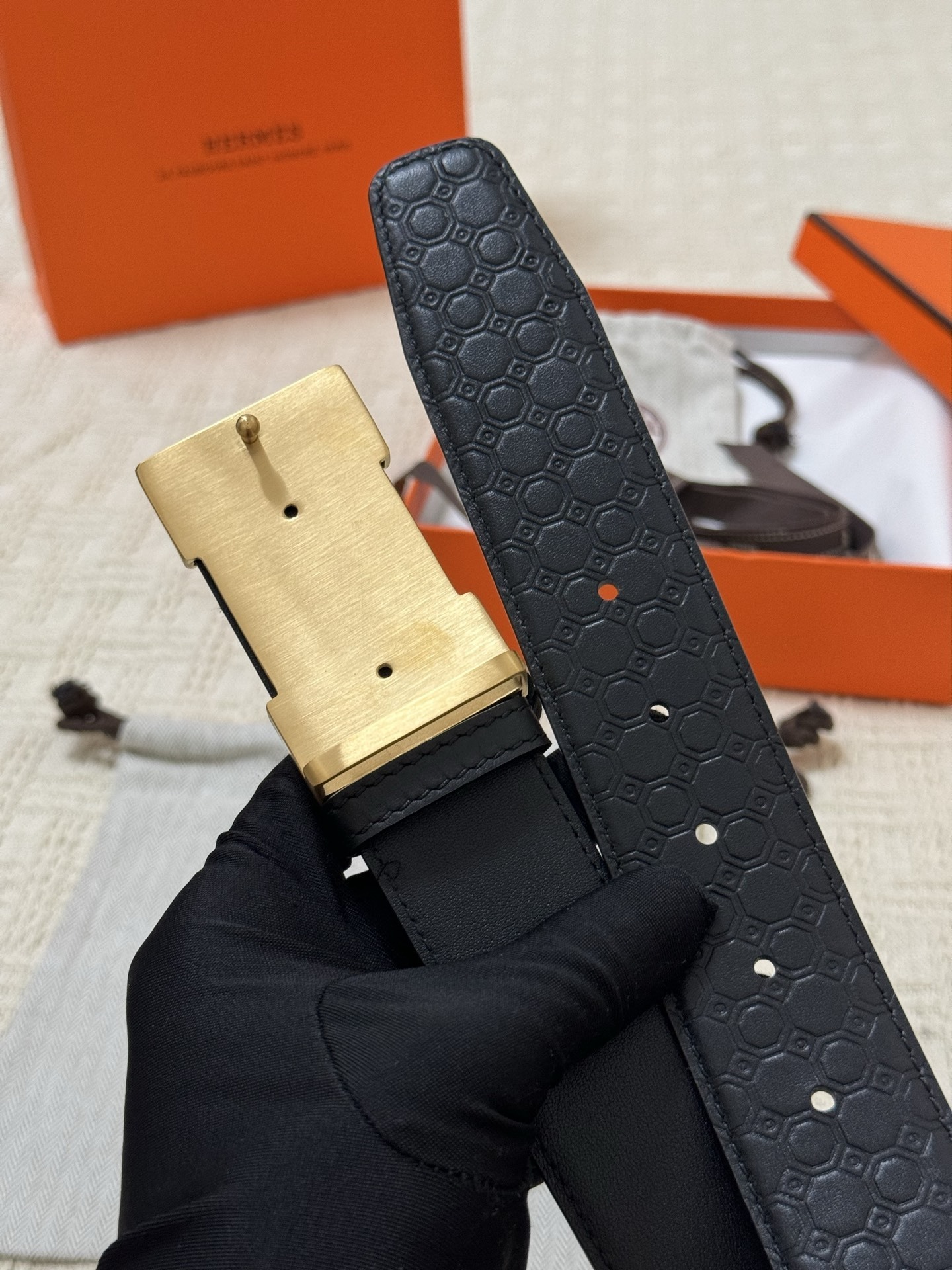 Premium Men's Designer Leather Belt with Gold H Buckle