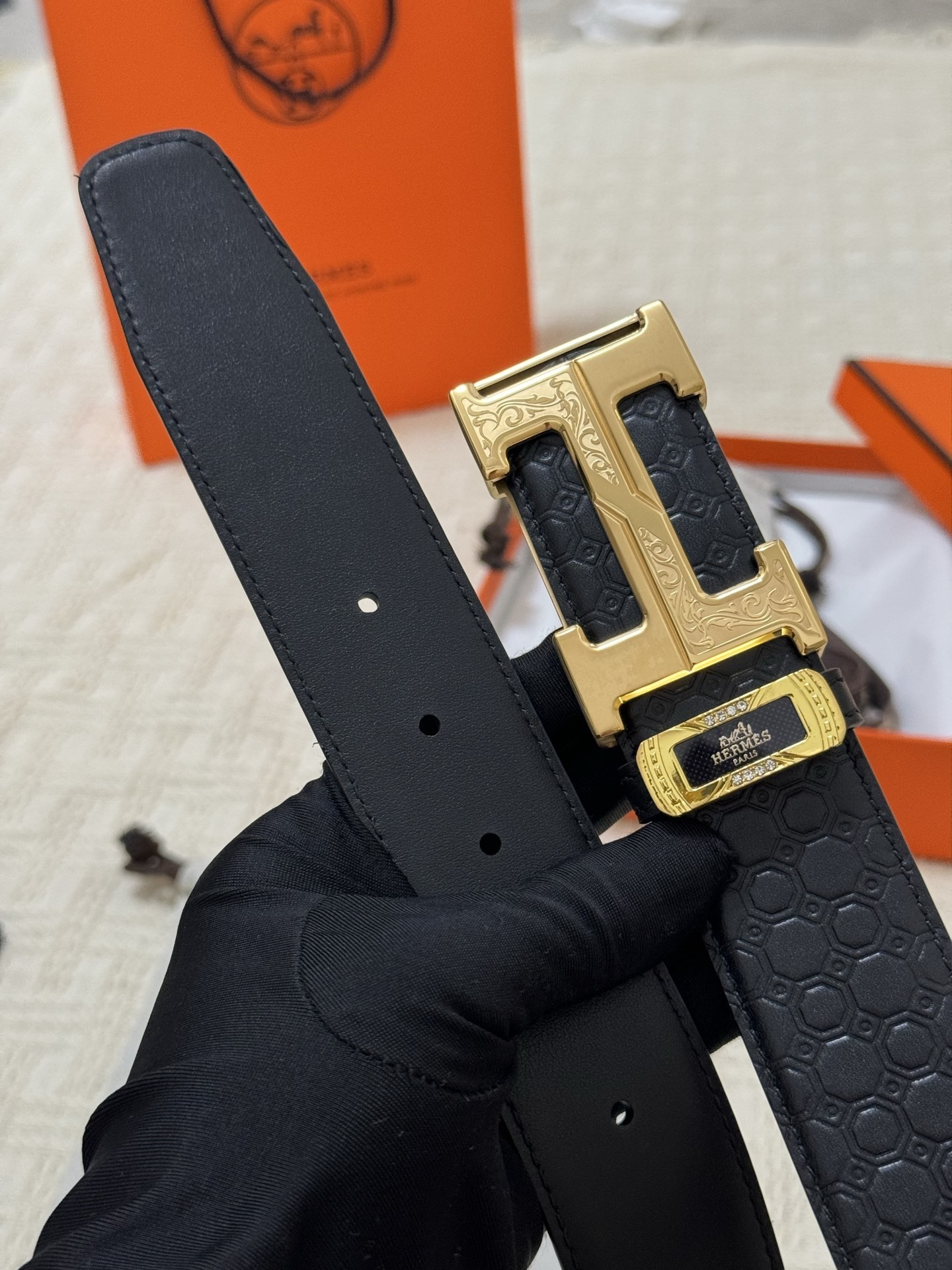 Premium Men's Designer Leather Belt with Gold H Buckle