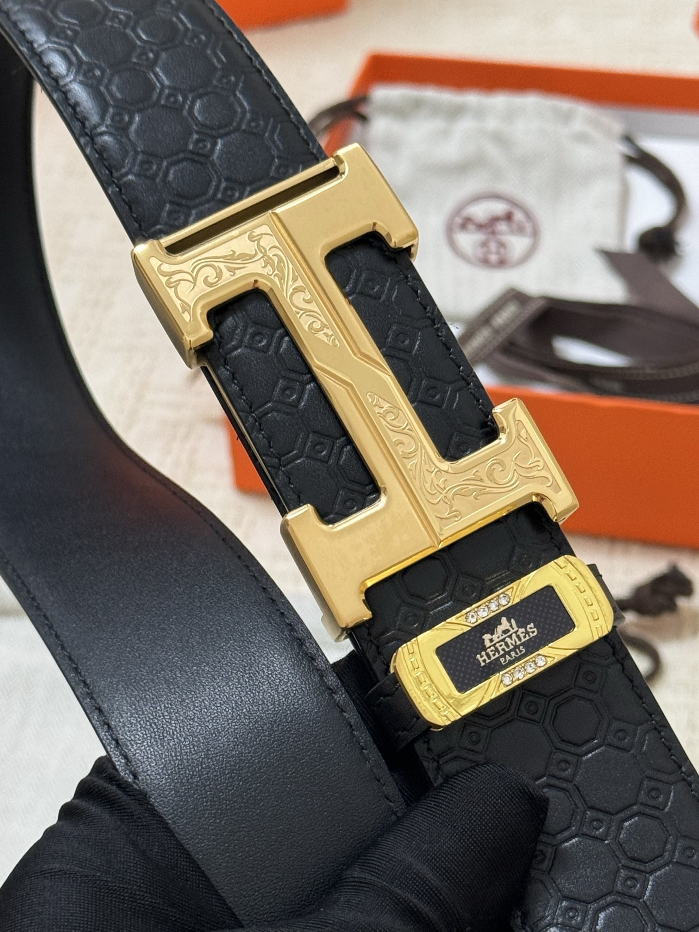 Premium Men's Designer Leather Belt with Gold H Buckle