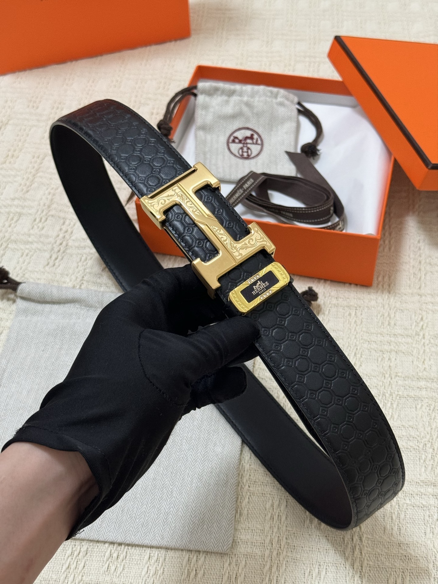 Premium Men's Designer Leather Belt with Gold H Buckle