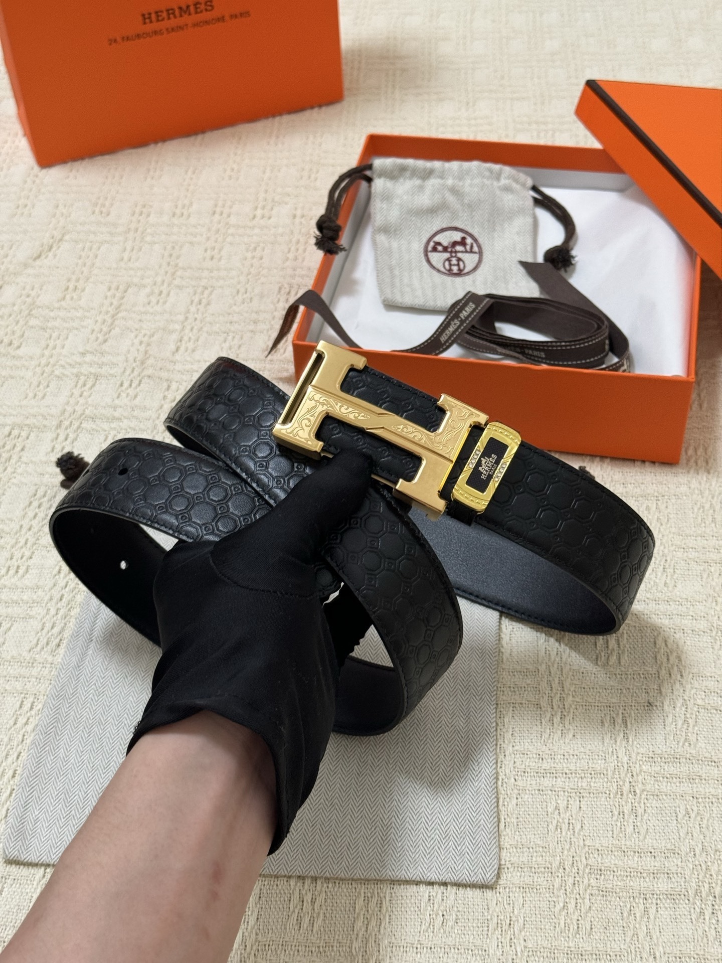 Premium Men's Designer Leather Belt with Gold H Buckle