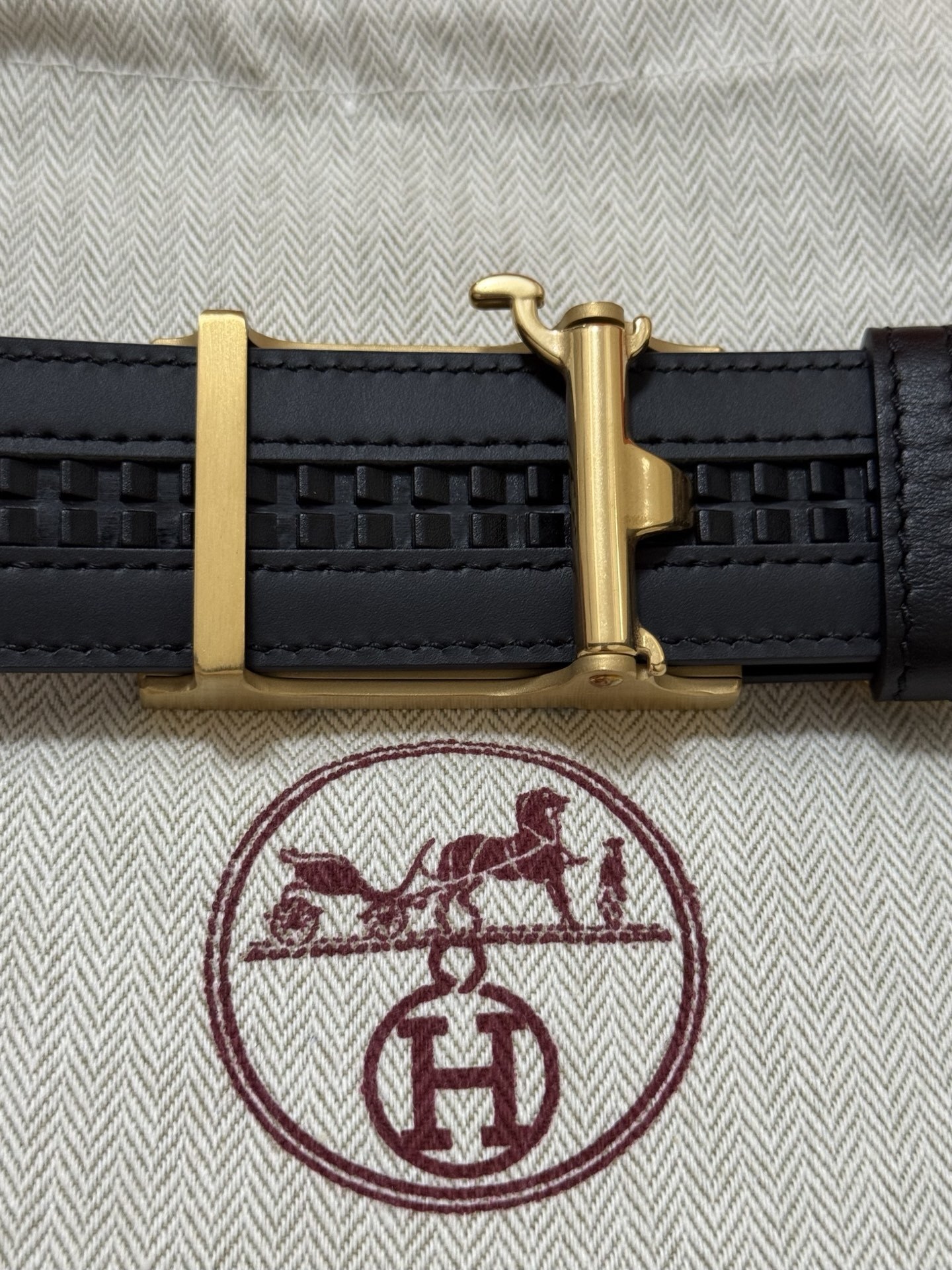 Hermes Men's Black Leather Belt with Gold H Buckle - Luxury Edition