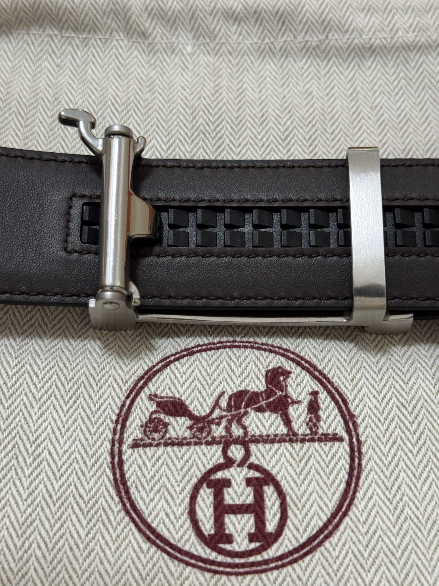 Hermes Men's Black Leather Belt with Silver Buckle - Luxury Accessory