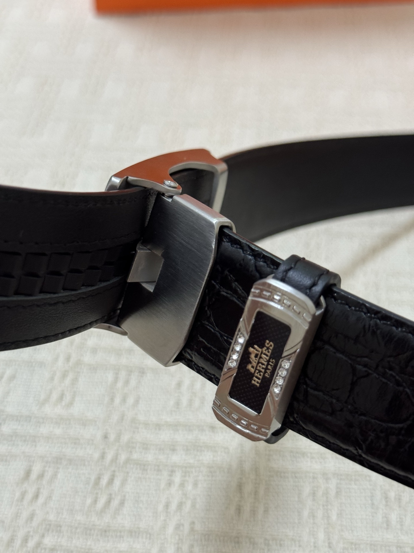 Hermès Black Crocodile Leather Belt with Silver Triangle Buckle