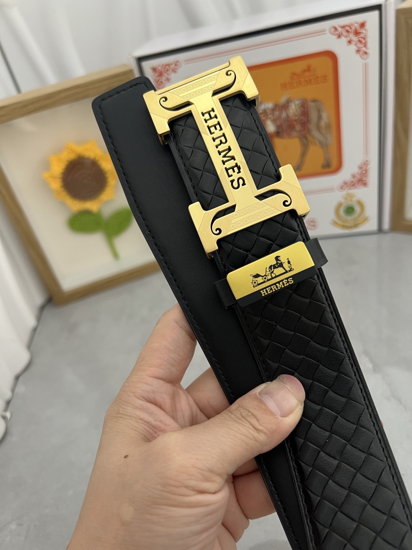 Luxury Hermes Men's Belt - Woven Leather with Iconic H Buckle