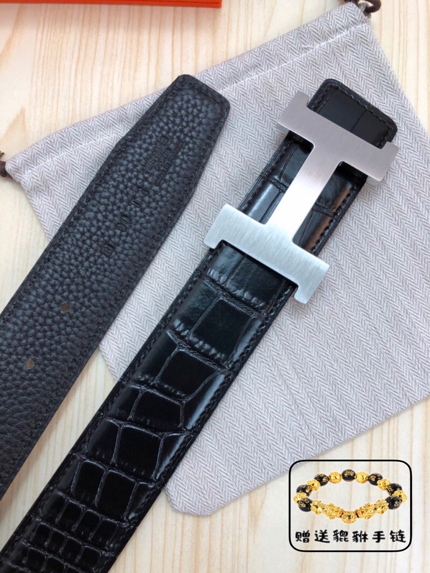 Hermes Style H Buckle Crocodile Leather Belt for Men - Silver