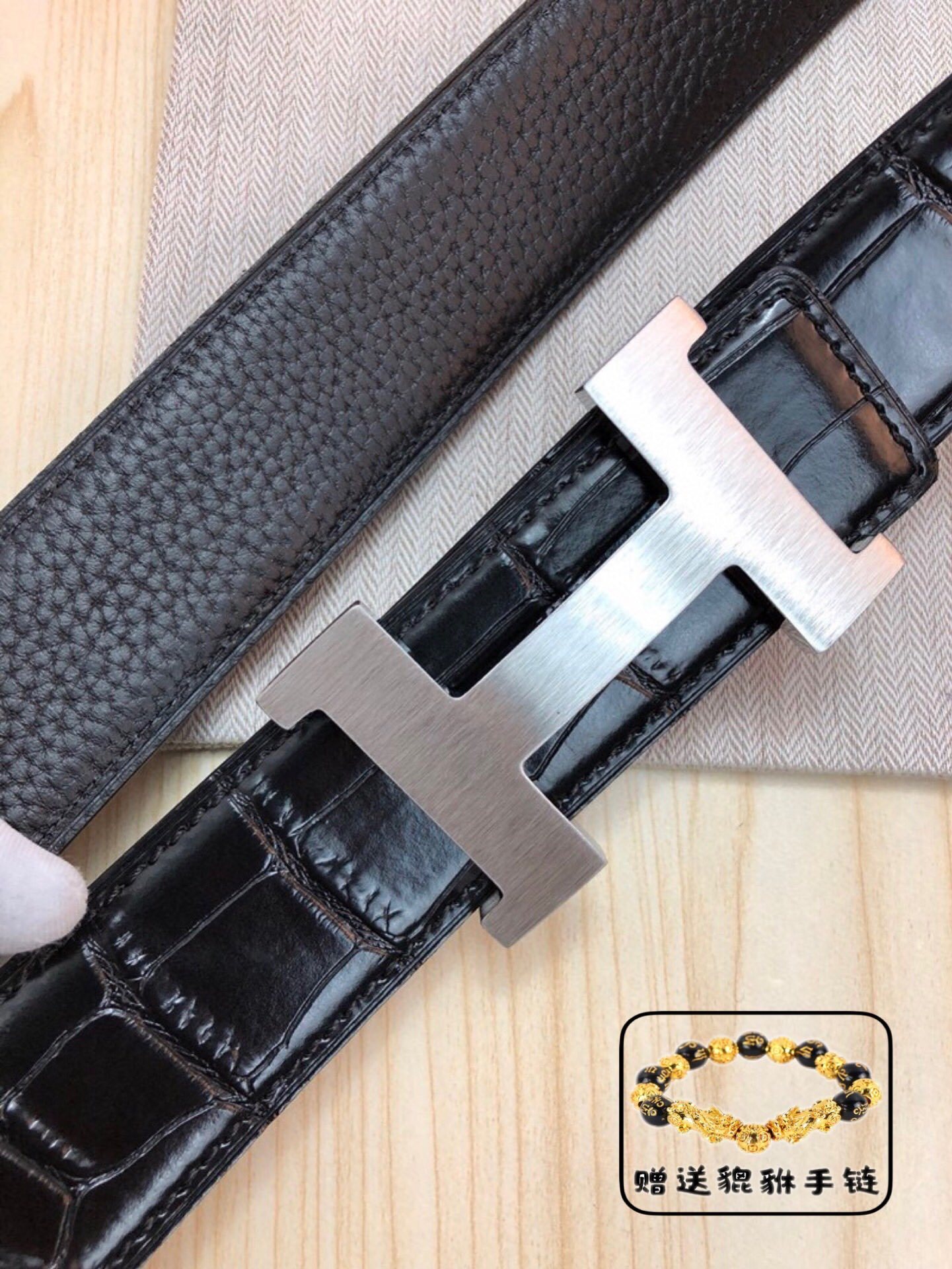 Hermes Style H Buckle Crocodile Leather Belt for Men - Silver