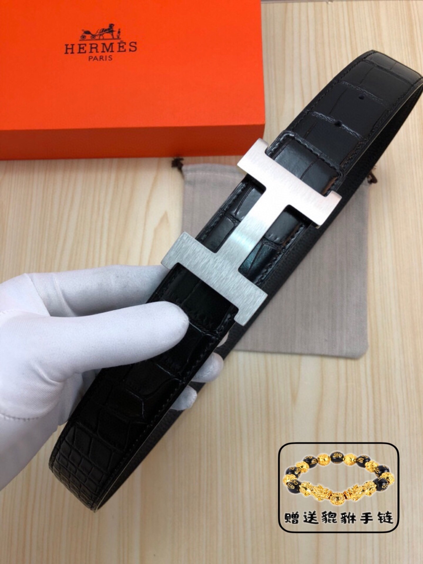 Hermes Style H Buckle Crocodile Leather Belt for Men - Silver