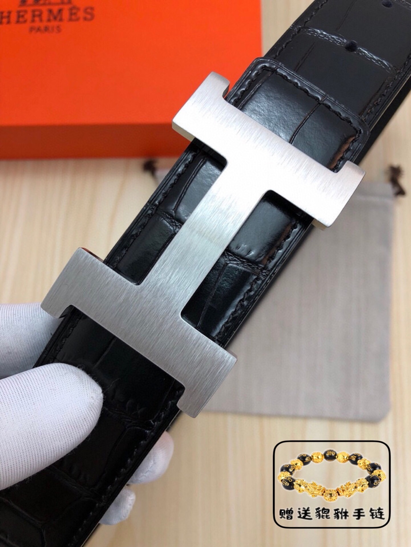 Hermes Style H Buckle Crocodile Leather Belt for Men - Silver