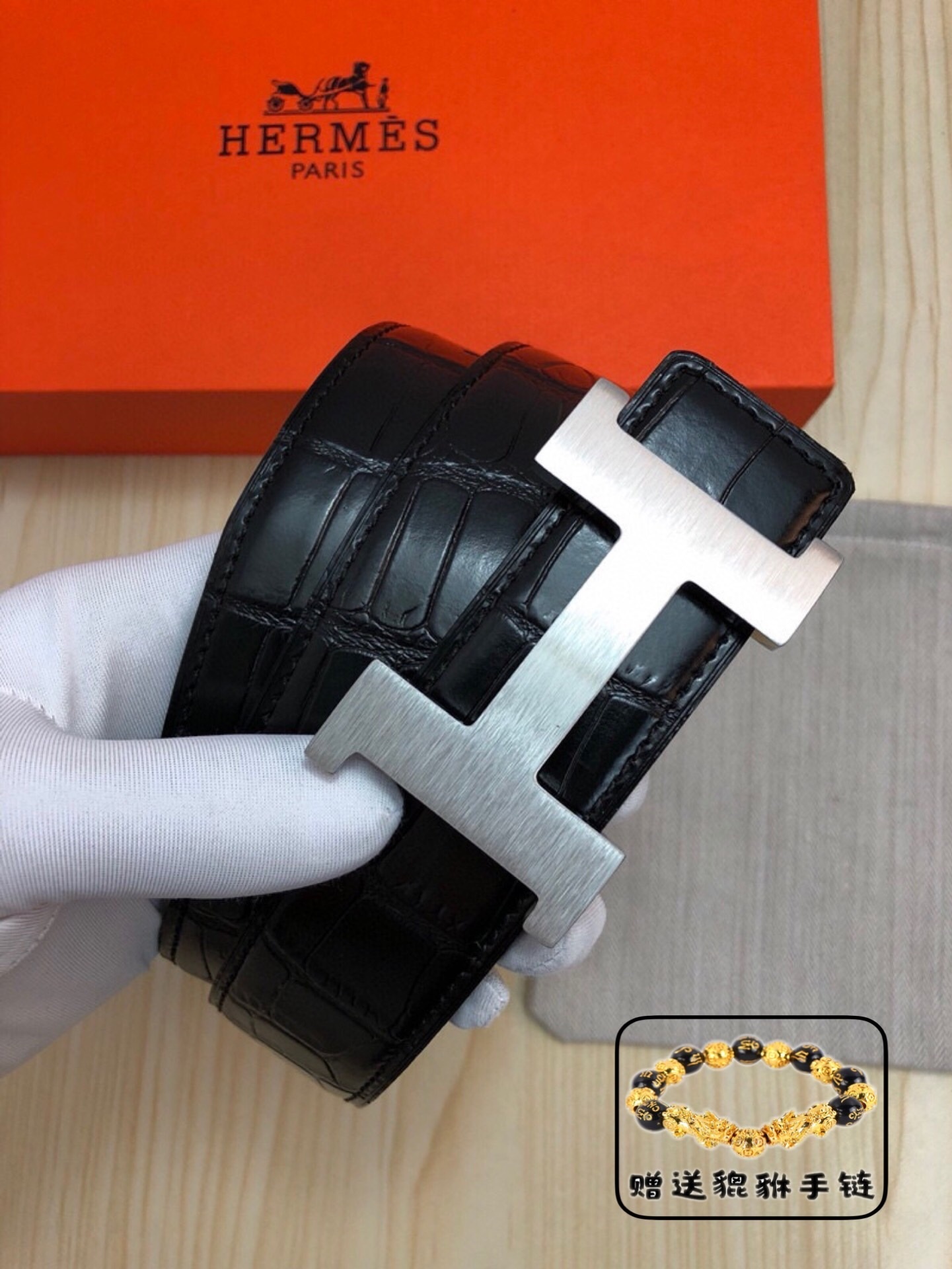 Hermes Style H Buckle Crocodile Leather Belt for Men – Silver