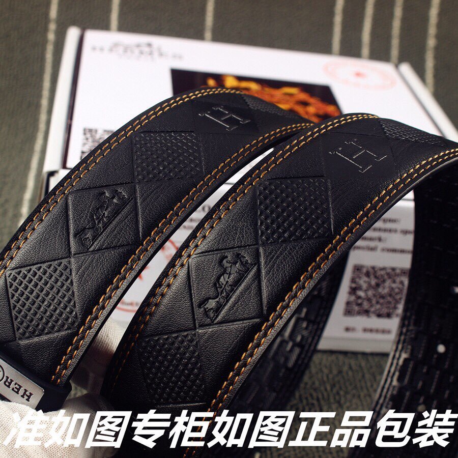 Hermes Luxury Men's Leather Belt with Silver Engraved H Buckle