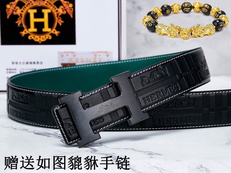 Luxury Hermes Embossed Leather Belt with Matte H Buckle & Gift