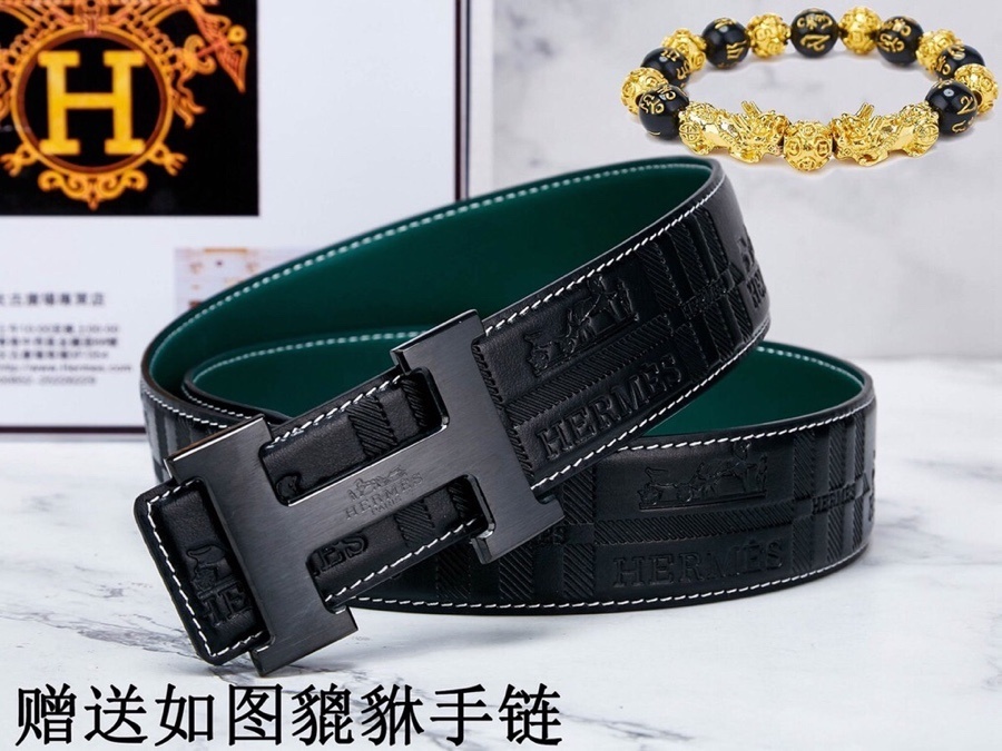 Luxury Hermes Embossed Leather Belt with Matte H Buckle & Gift