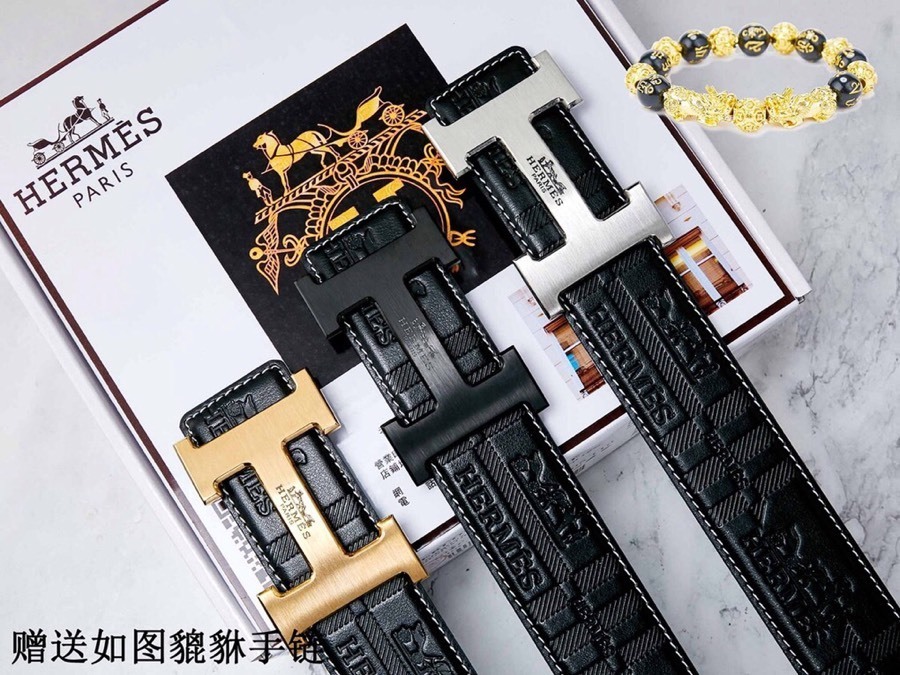 Luxury Men's Leather Belt with Gold H Buckle - Premium Gift Set