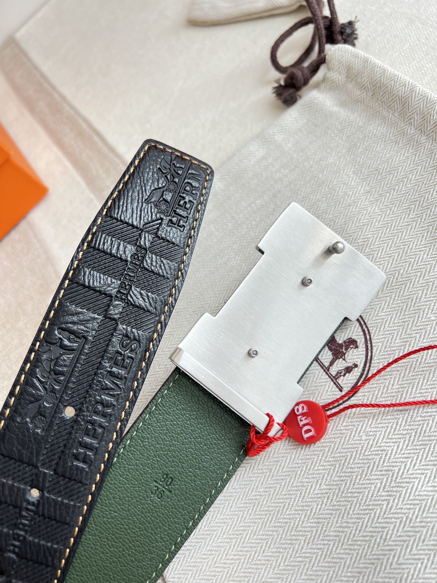 Hermes Men's Embossed Leather Belt with Silver Textured H Buckle