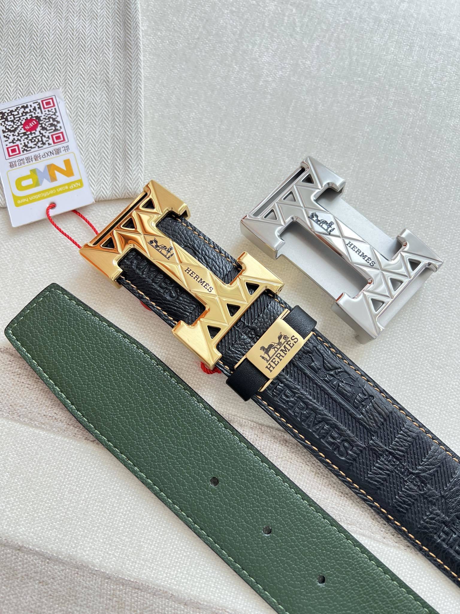 Hermes Men's Embossed Leather Belt with Silver H Buckle - Luxury