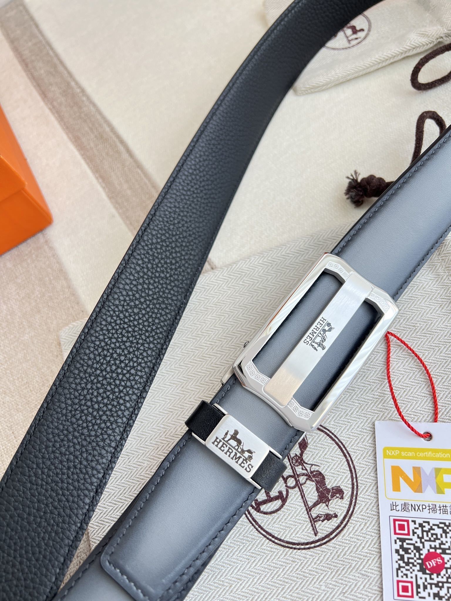 Luxury Hermes Men's Leather Belt with Automatic Silver Buckle