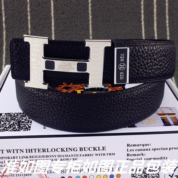 Hermes H Buckle Belt – Black Pebbled Leather & Textured Silver Finish