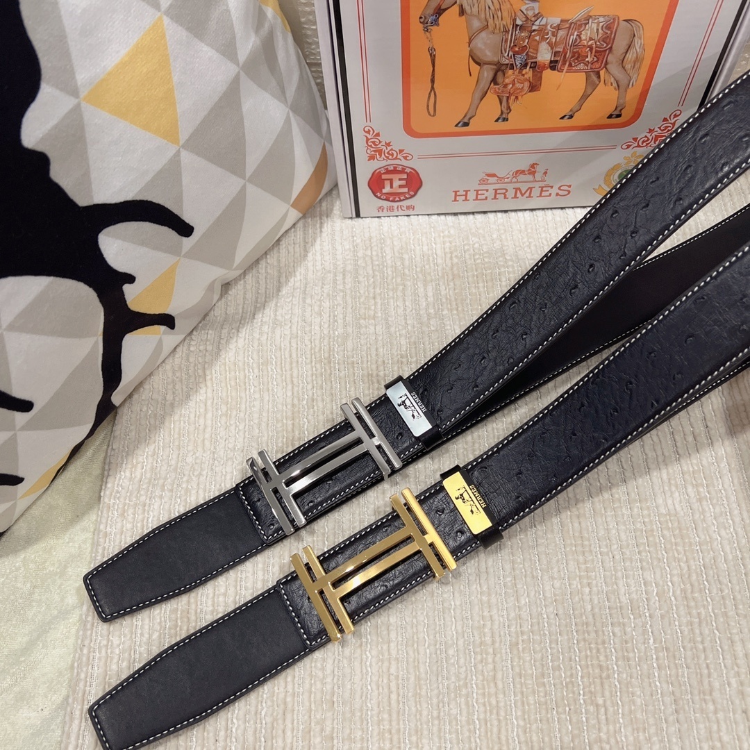 Hermès Men's Black Leather Belt with Iconic Gold H Buckle