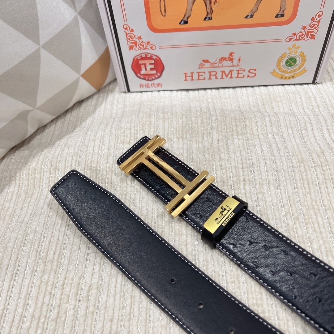 Hermès Men's Black Leather Belt with Iconic Gold H Buckle