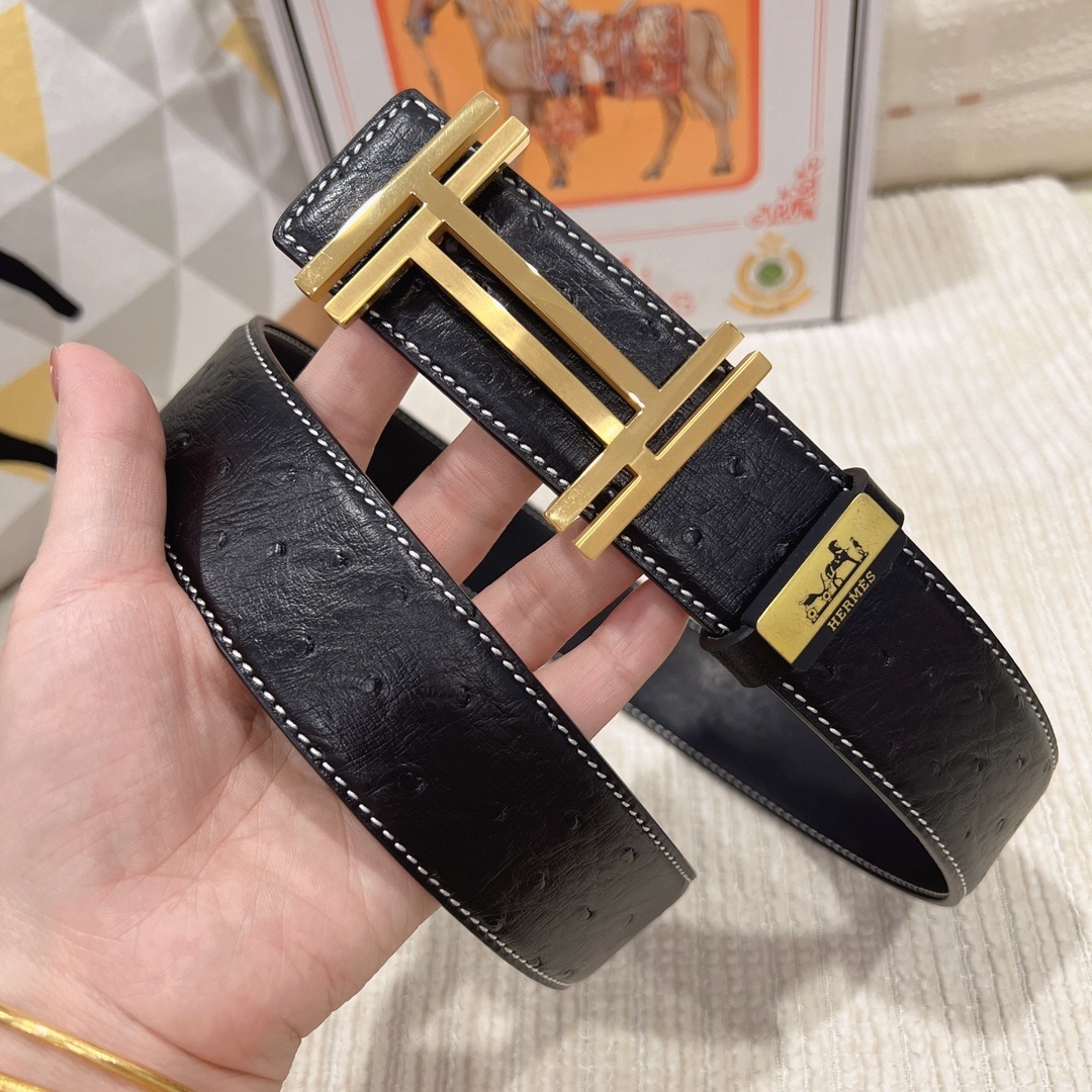 Hermès Men's Black Leather Belt with Iconic Gold H Buckle