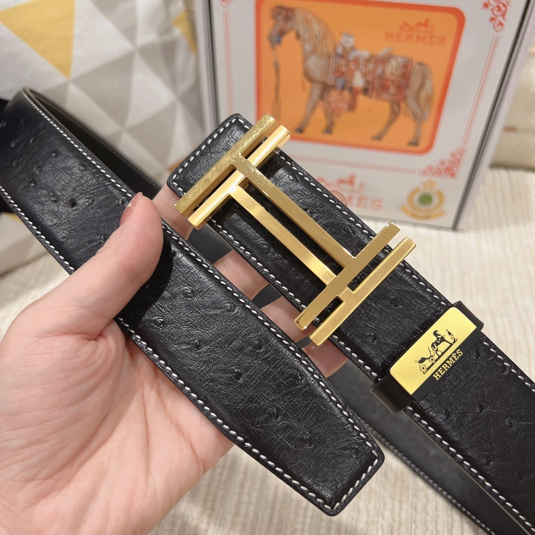 Hermès Men's Black Leather Belt with Iconic Gold H Buckle