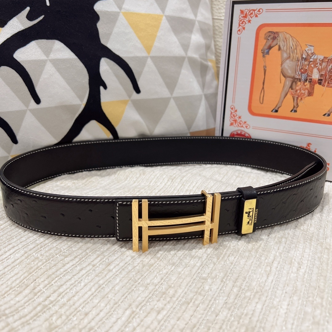 Hermès Men's Black Leather Belt with Iconic Gold H Buckle