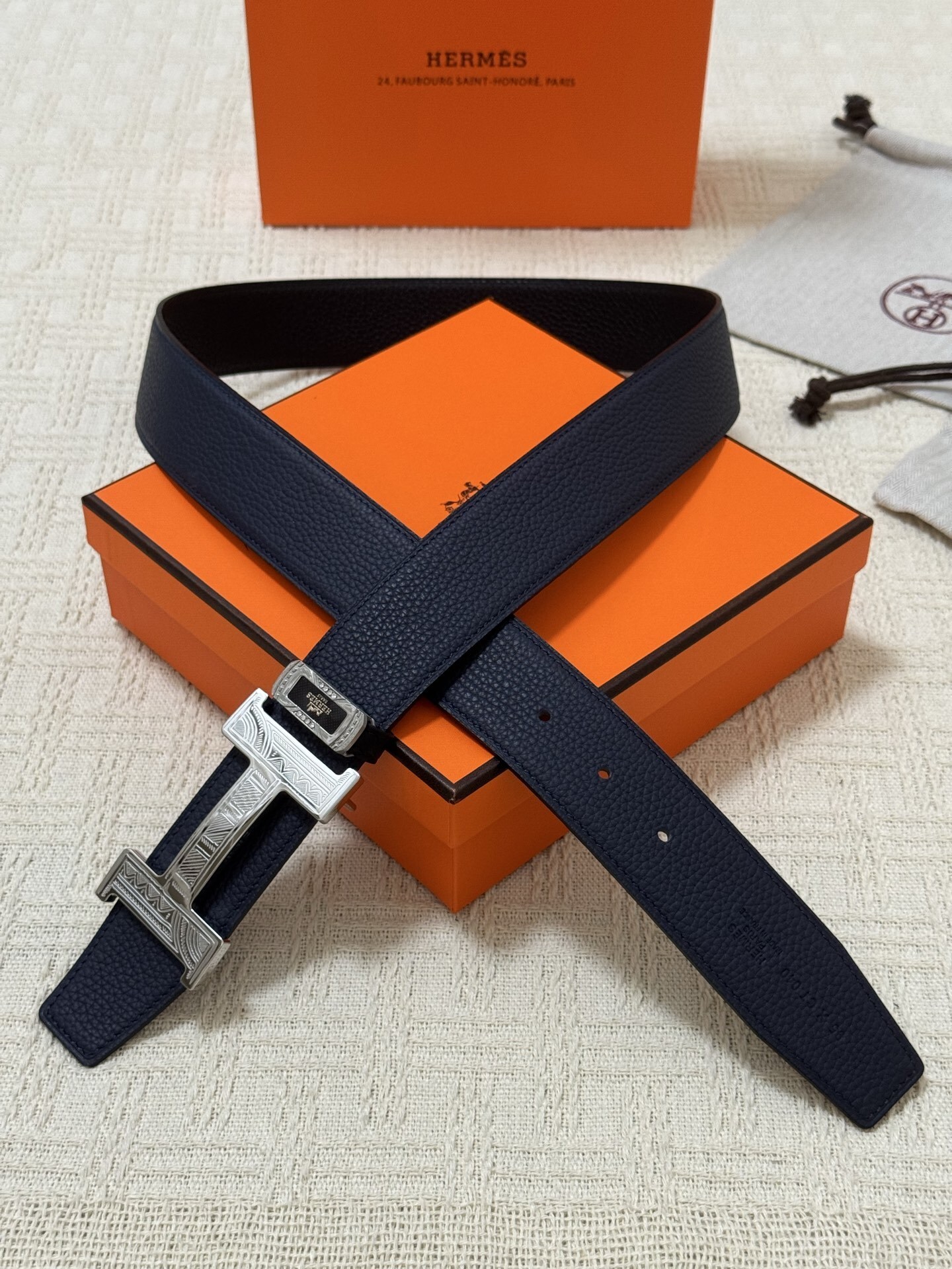 Premium Men's Leather Belt with Engraved Silver H Buckle