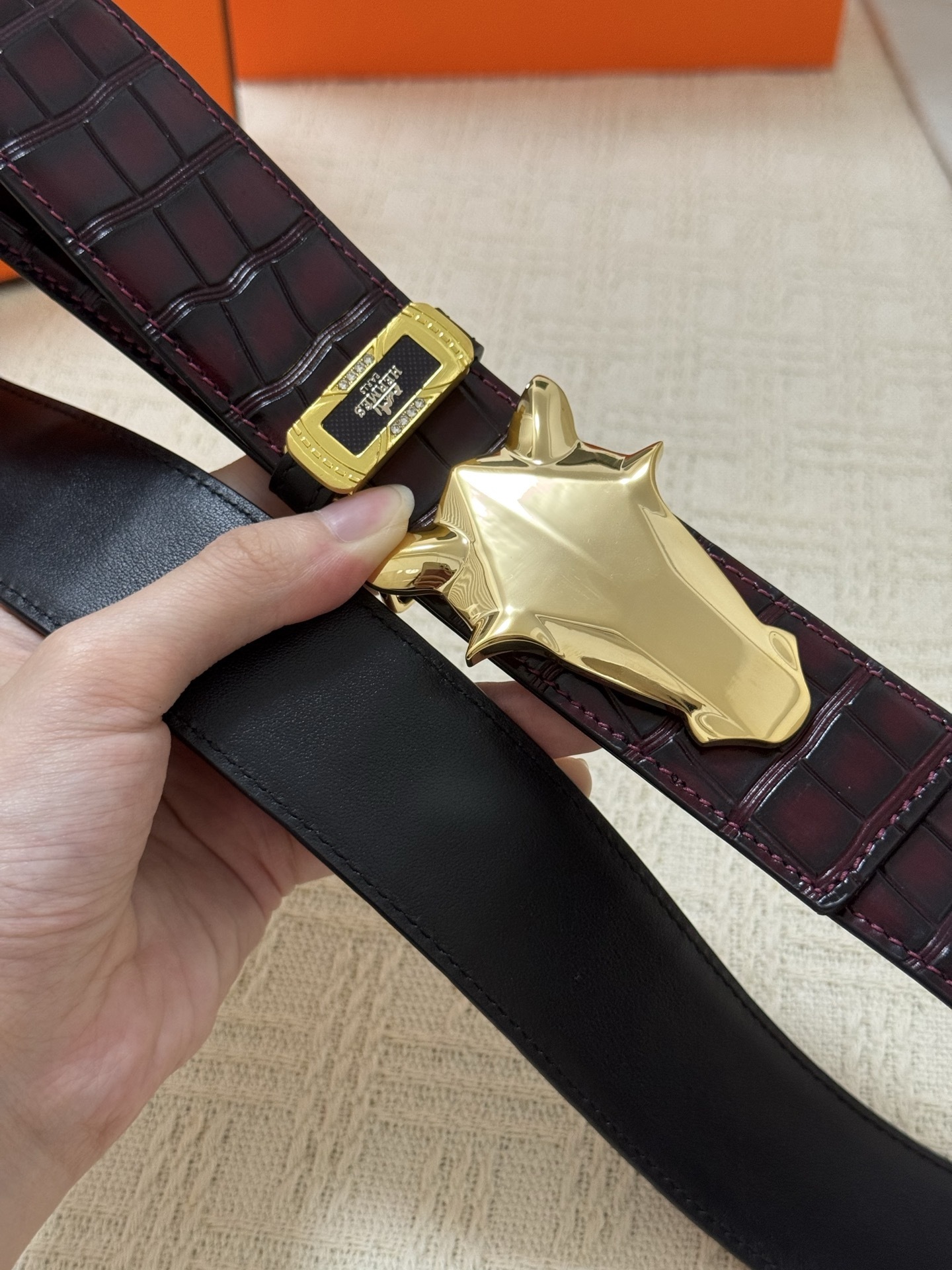 Hermès Men's Crocodile Leather Belt with Gold Horse Head Buckle