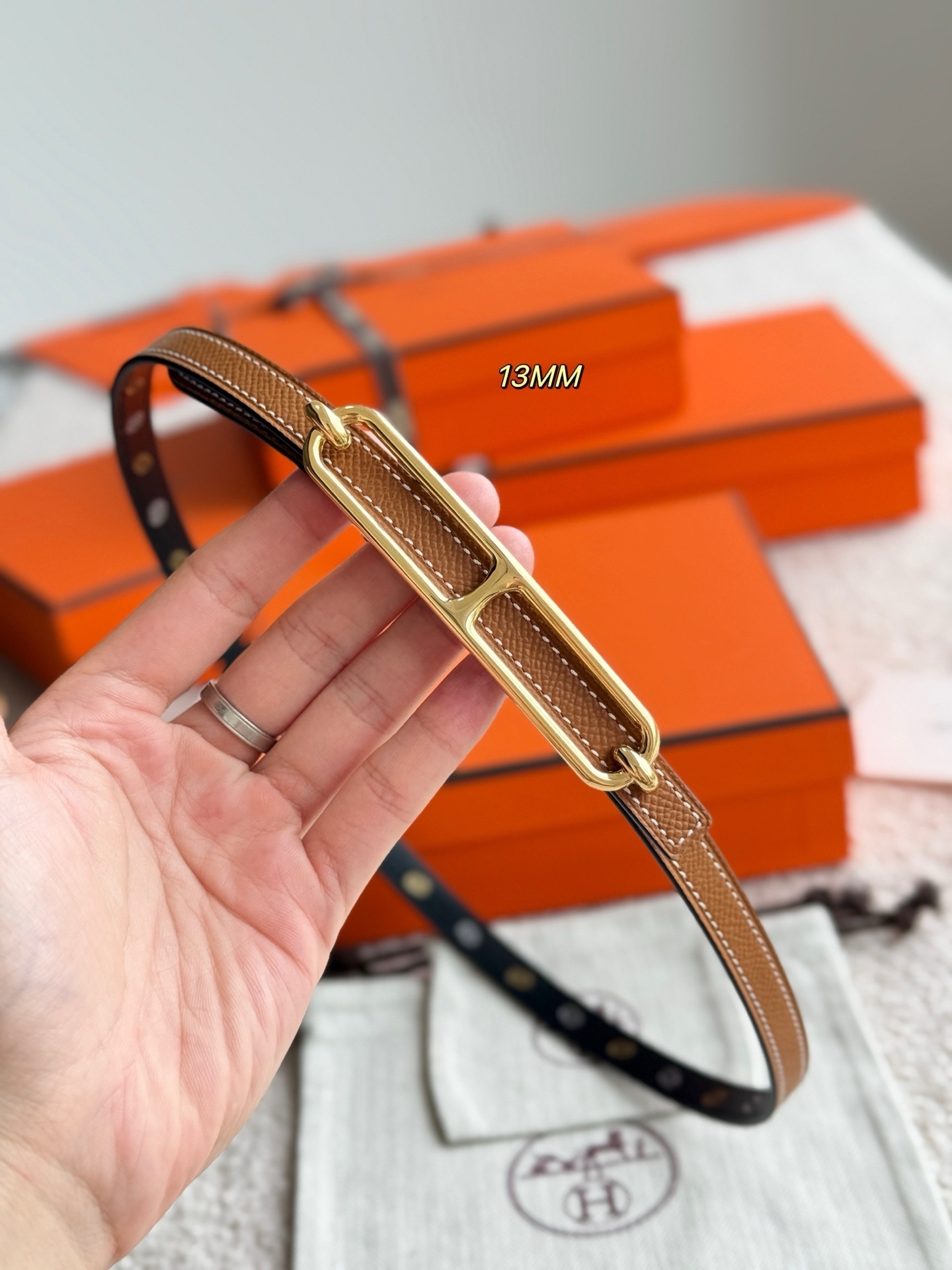 Hermes Roulis 13mm Reversible Leather Belt with Gold Buckle
