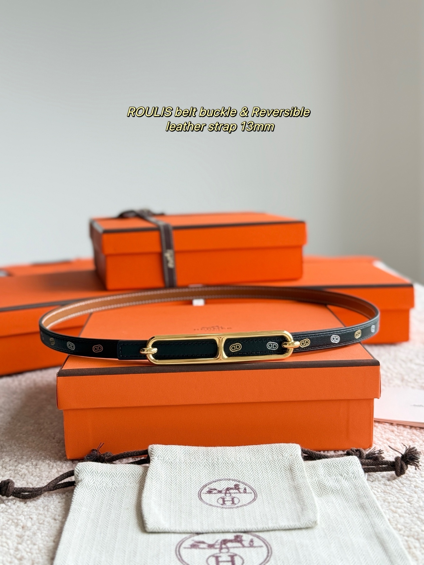 Hermes Roulis 13mm Reversible Leather Belt with Gold Buckle