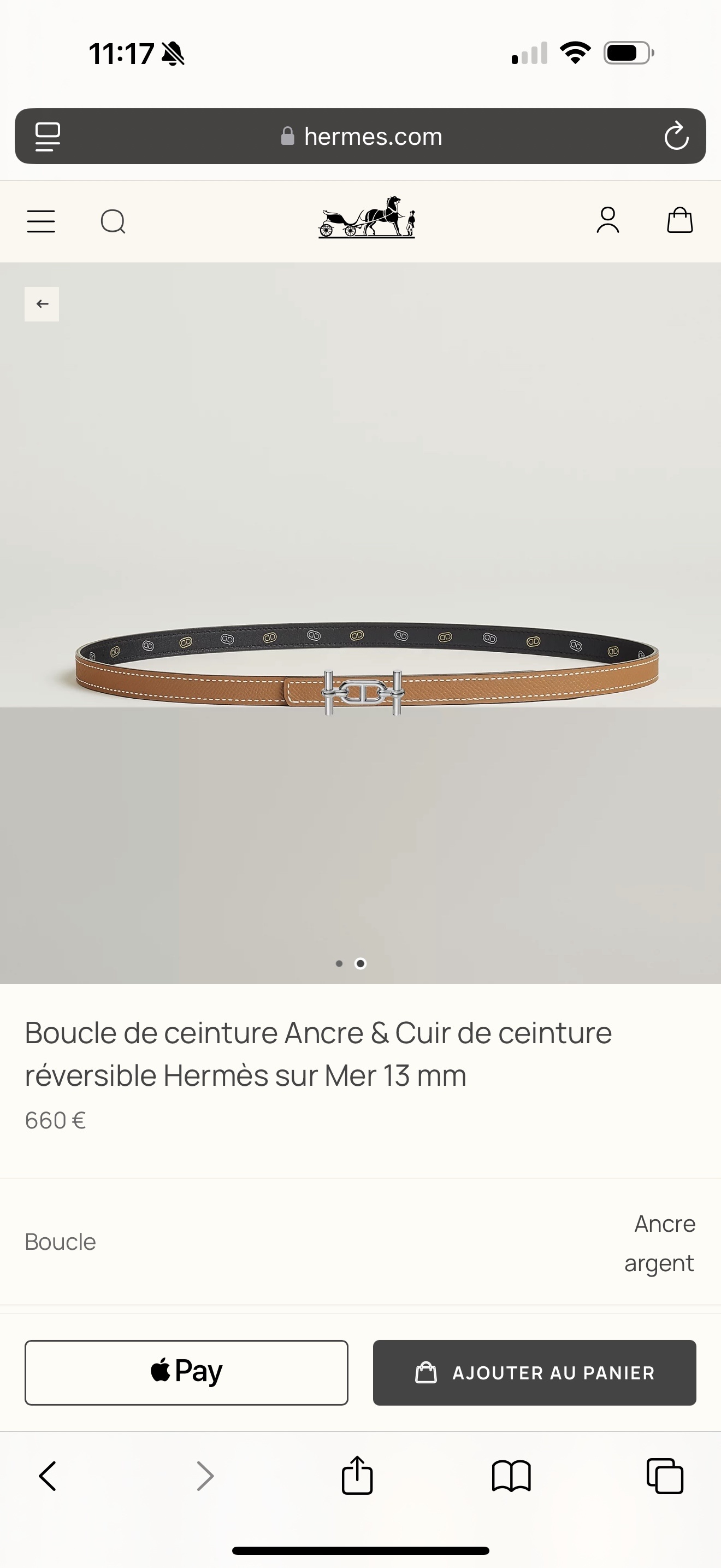 Hermès sur Mer 13mm Reversible Belt with Ancre Buckle
