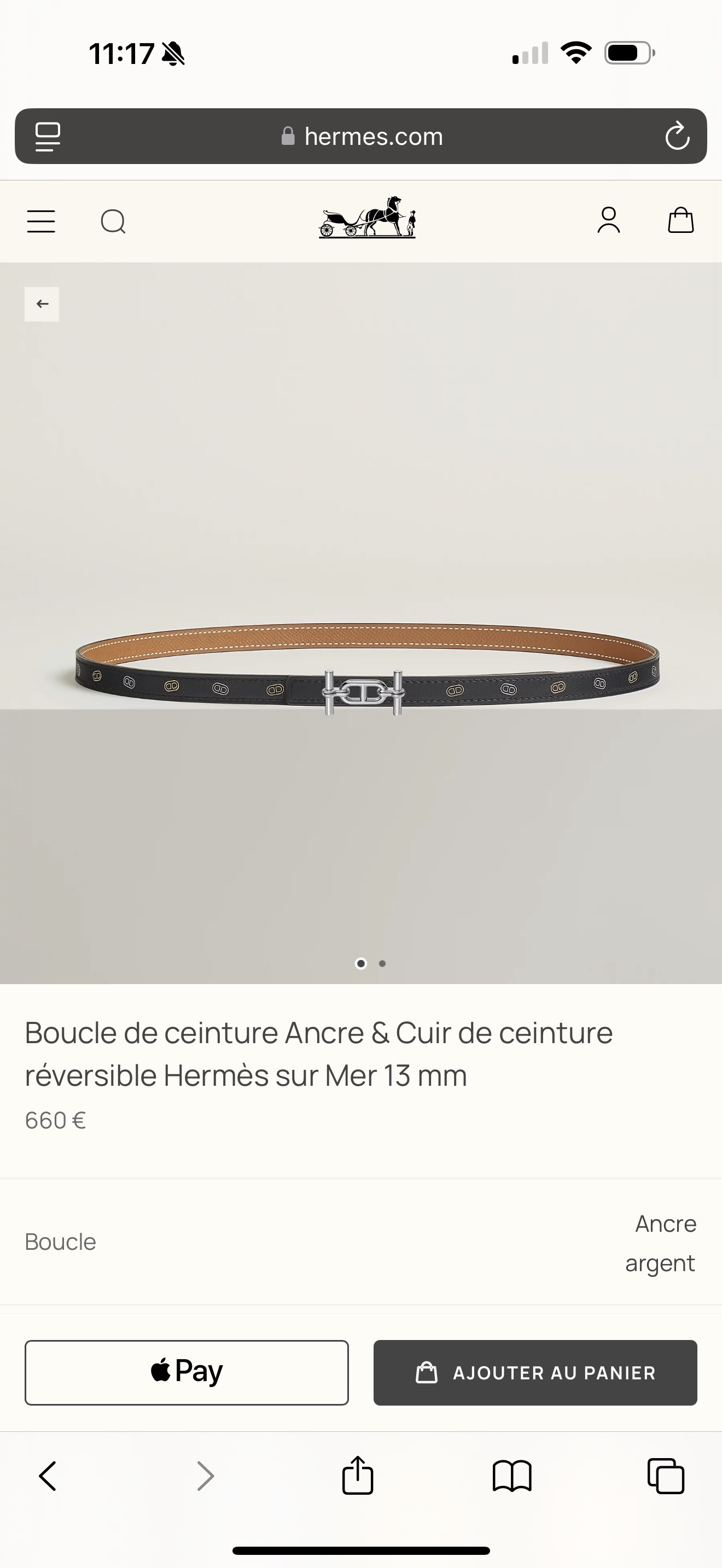 Hermès sur Mer 13mm Reversible Belt with Ancre Buckle