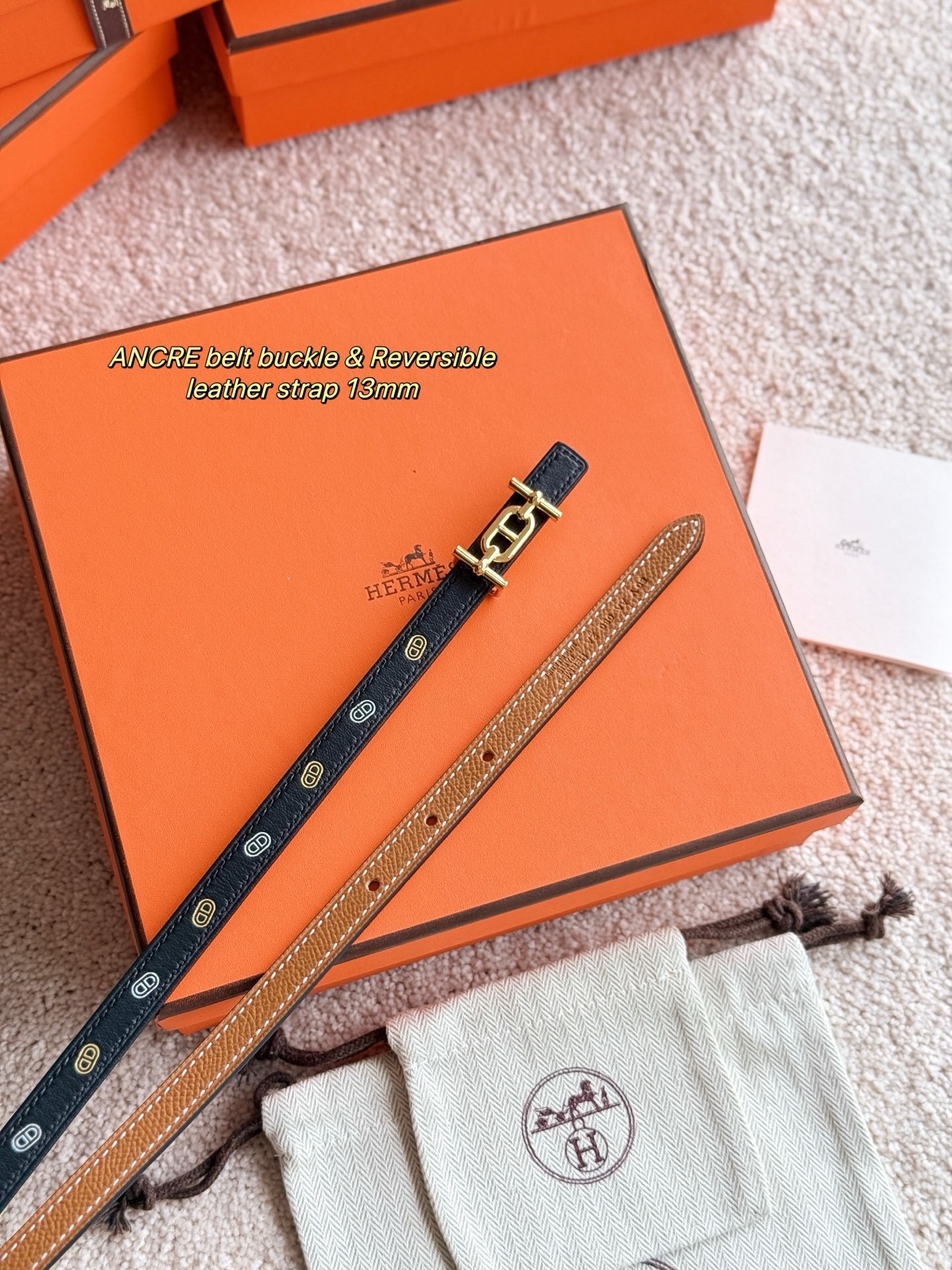 Hermès Ancre 13mm Reversible Leather Belt with Gold Buckle